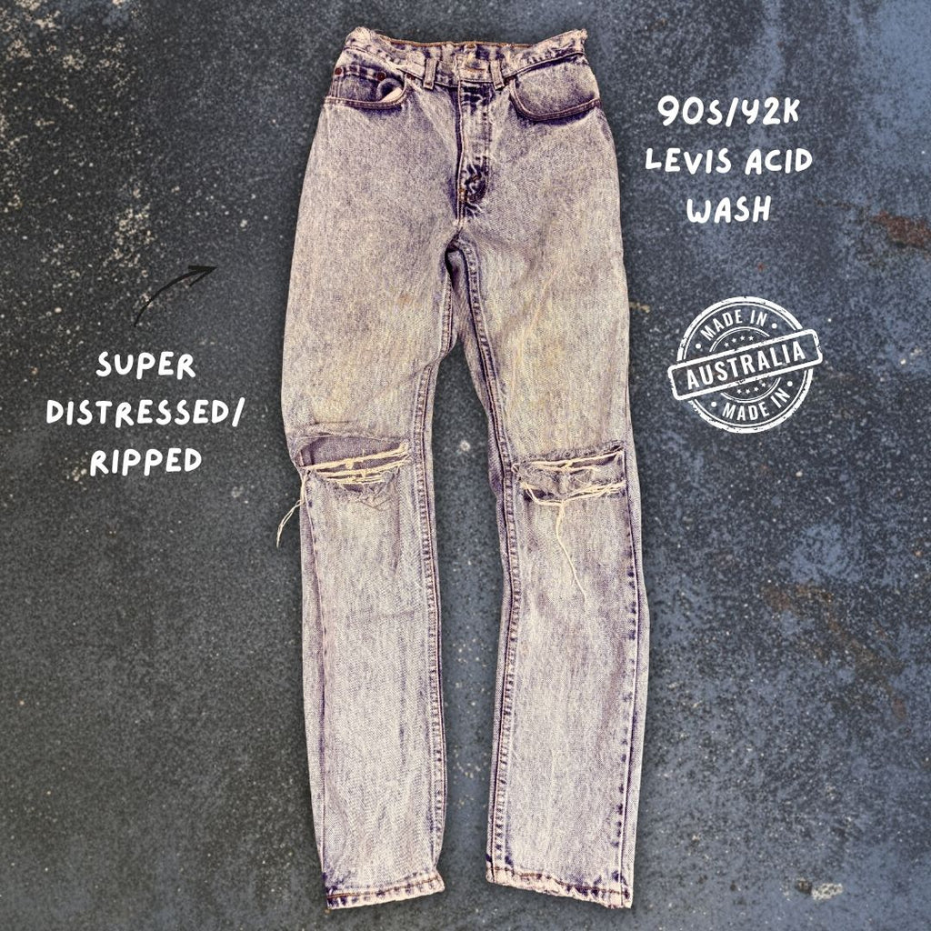 Vintage 90's Levi's Jeans Women's S Blue Acid Wash 255 Distressed Tears Tapered