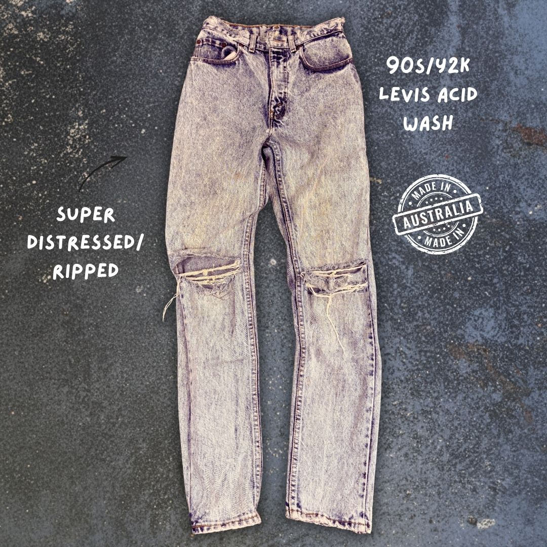 Vintage 90's Levi's Jeans Women's S Blue Acid Wash 255 Distressed Tears Tapered