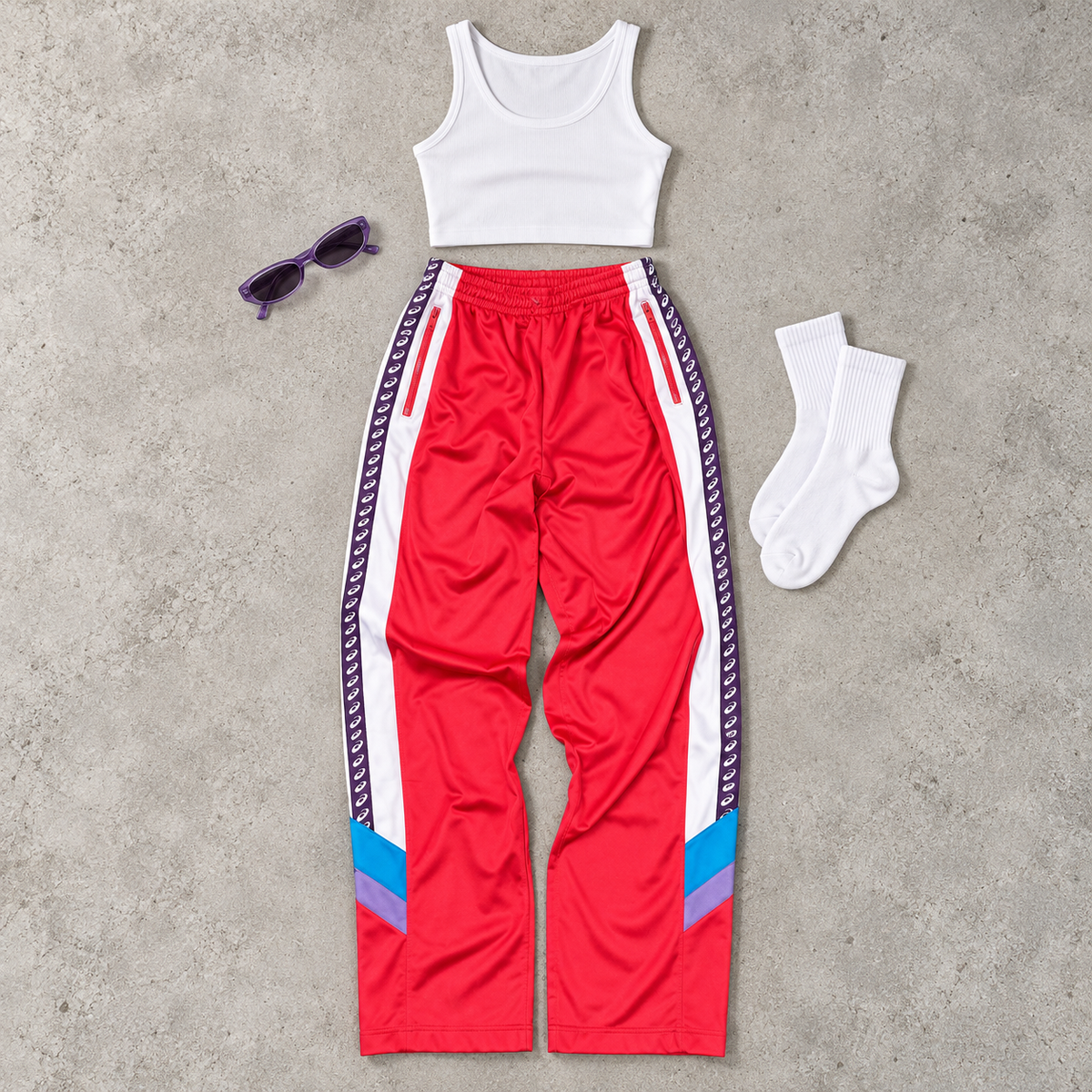 Vintage 90s Asics Track Pants Womens S Red Spell Out Side Tape Straight Leg Retro Style