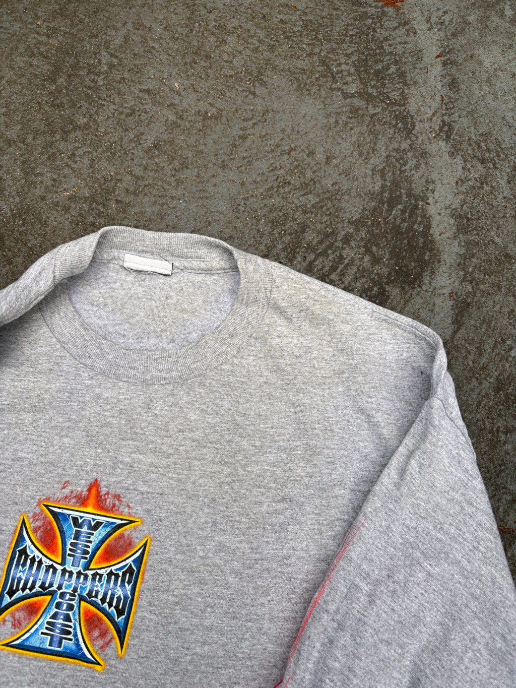 Vintage Y2K West Coast Choppers T-shirt Size M Grey Large Flame Logo Long Sleeve