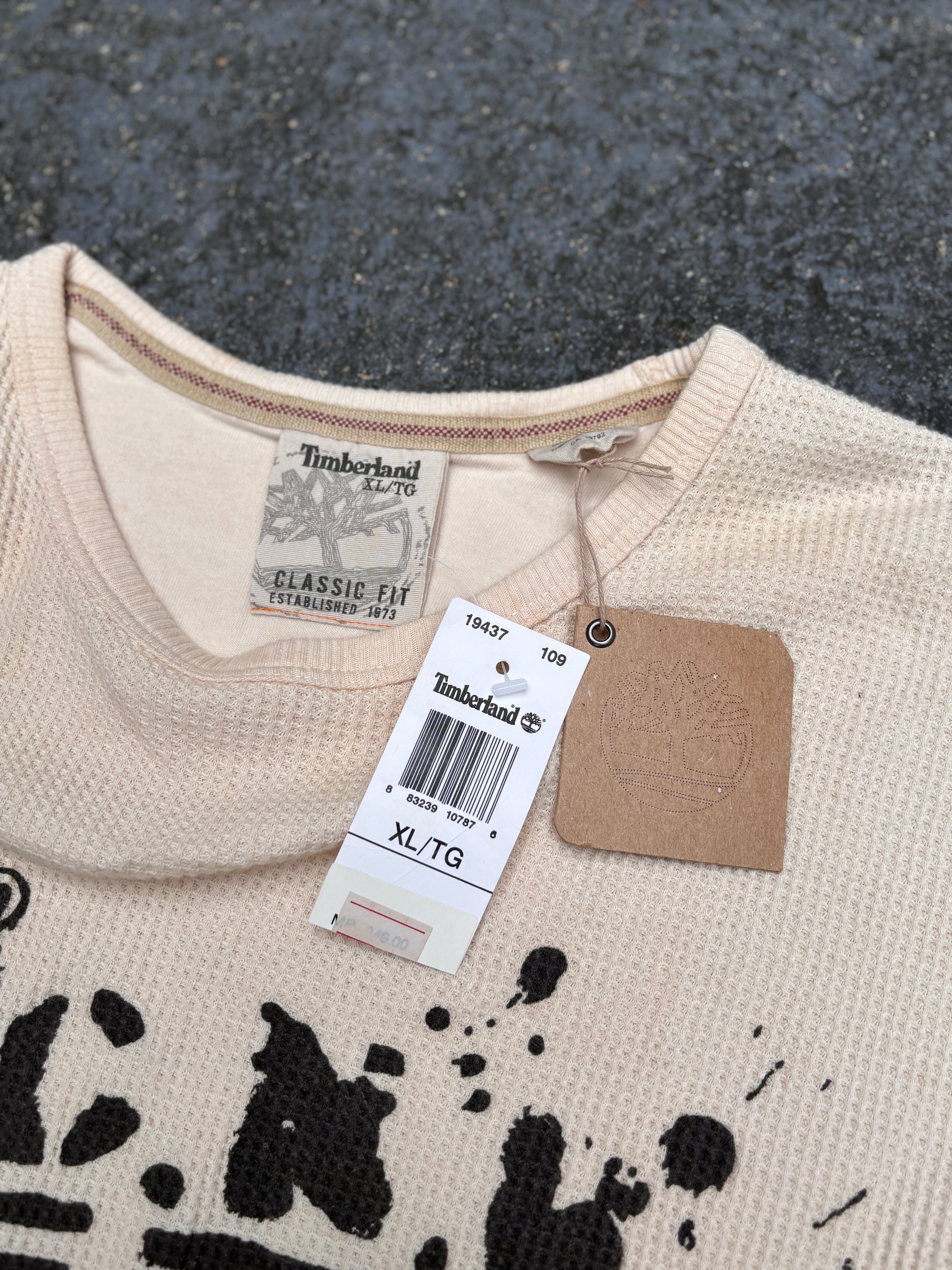 Vintage Y2K Timberland Waffle T-shirt Size XL Cream (2006) Long Sleeve NWT Deadstock