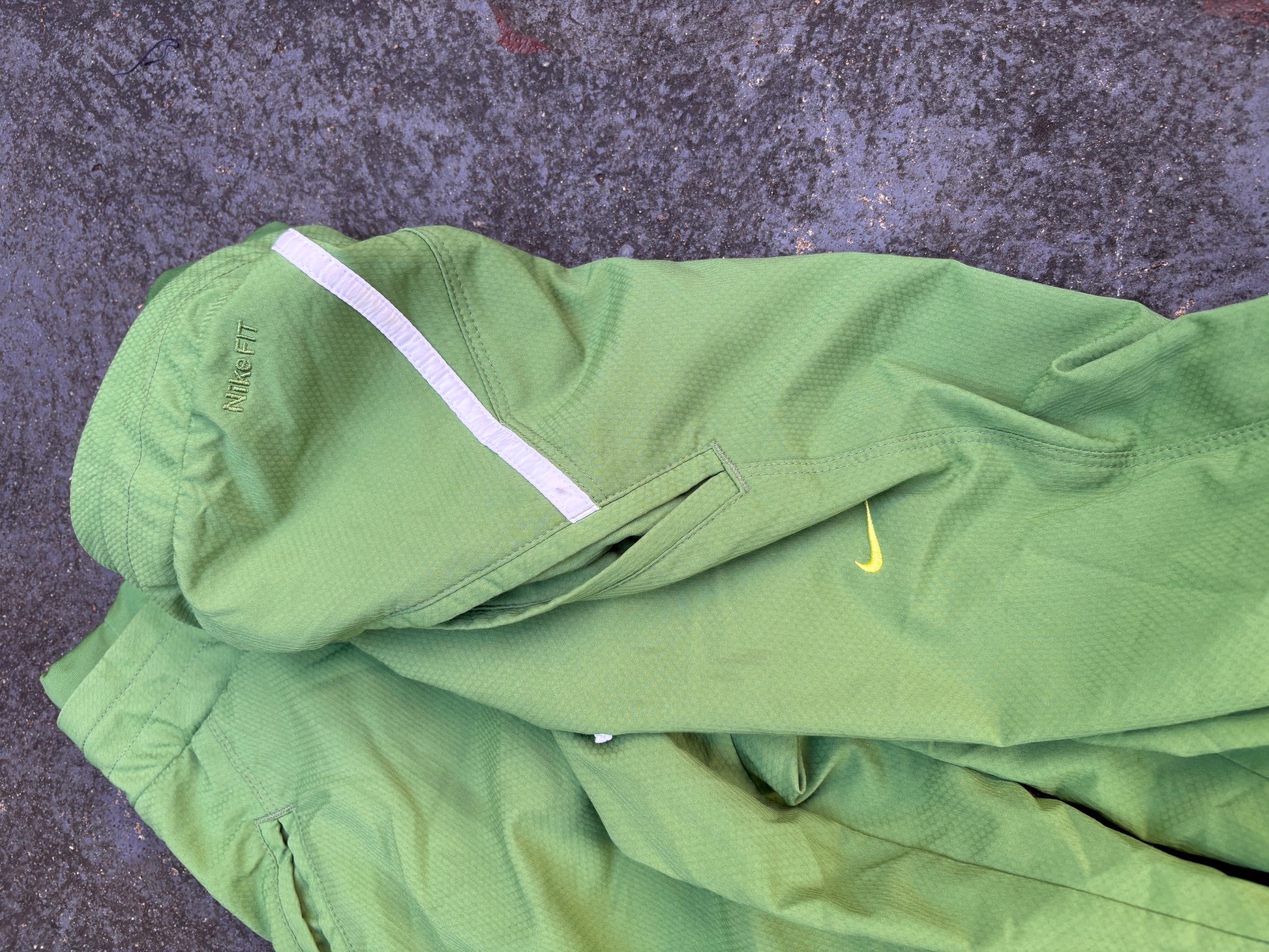 Vintage Y2K Nike Track Pants Size S Green Yellow Swoosh Baseball Style Wide Leg