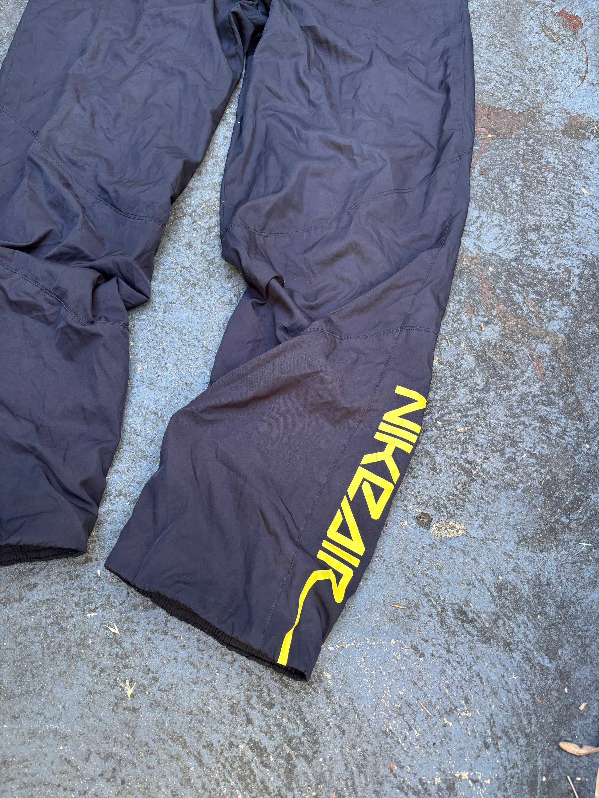 Vintage Y2K Nike Air Track Pants Size M Black Yellow Spell Out Logo Windbreakers