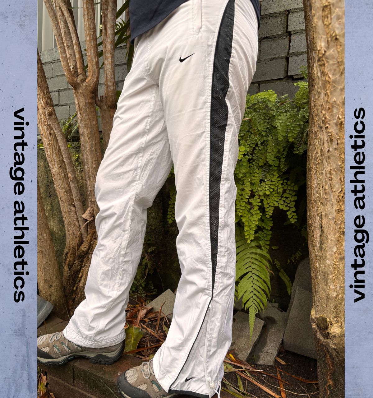Vintage Y2K Nike Track Pants Women’s S/M White Black Nylon Wide Leg Bungee Ankle