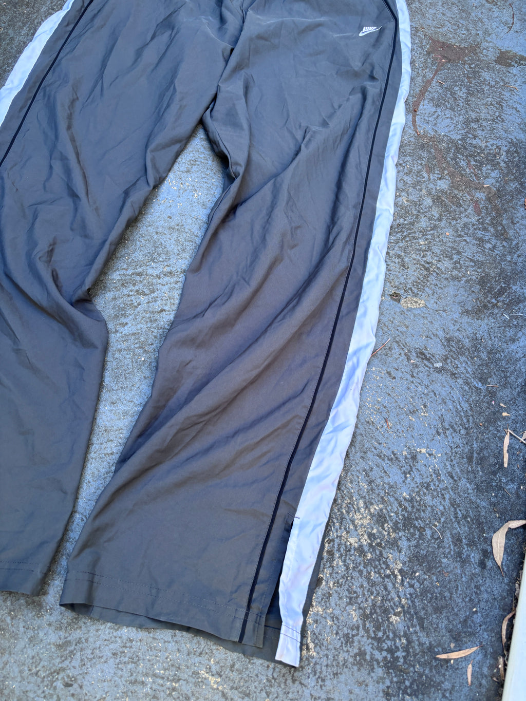 Vintage Y2K Nike Track Pants Size L Grey Black Detail White Logo Wide Leg