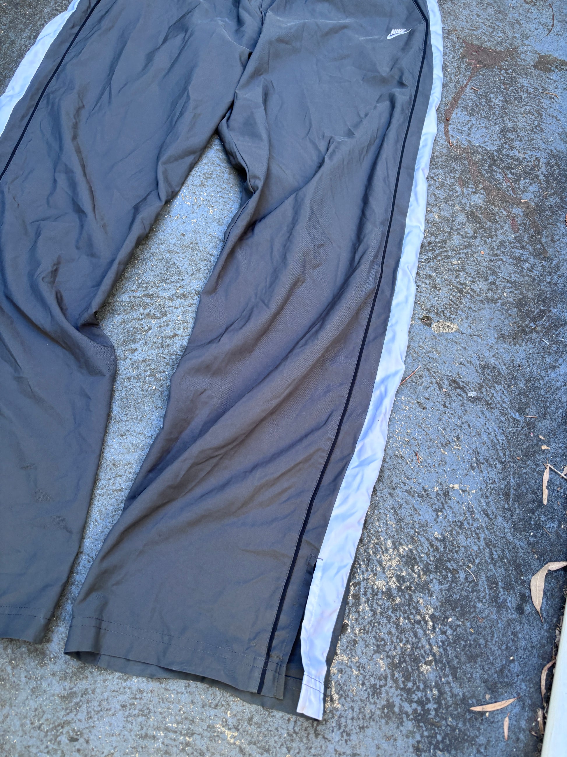 Vintage Y2K Nike Track Pants Size L Grey Black Detail White Logo Wide Leg