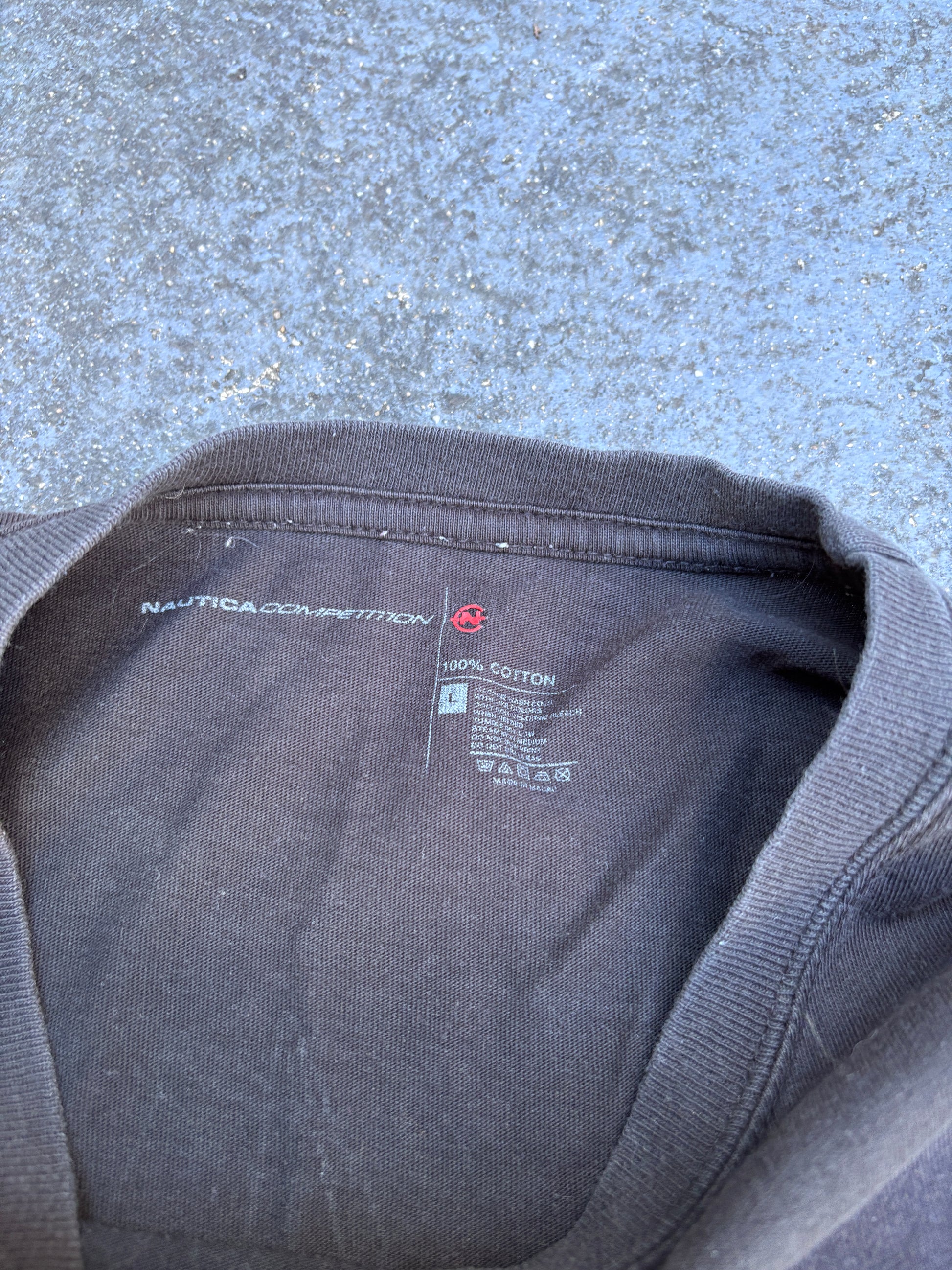 Nautica Competition Long Sleeve T-Shirt Men’s L Black Yacht Graphic Spell Out Logo