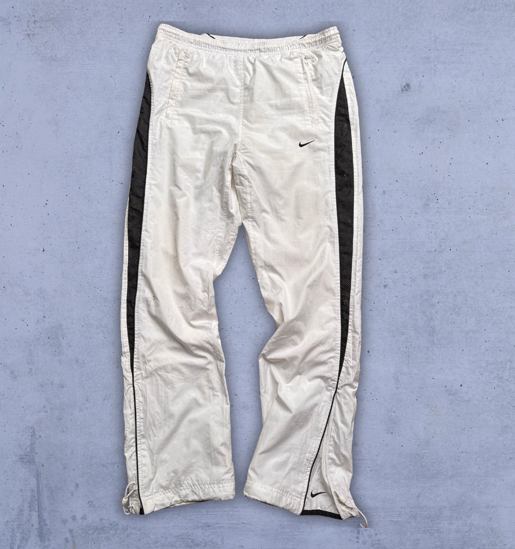 Vintage Y2K Nike Track Pants Women’s S/M White Black Nylon Wide Leg Bungee Ankle