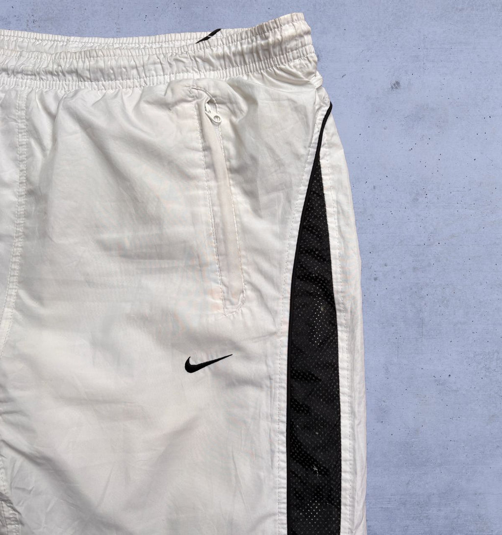 Vintage Y2K Nike Track Pants Women’s S/M White Black Nylon Wide Leg Bungee Ankle