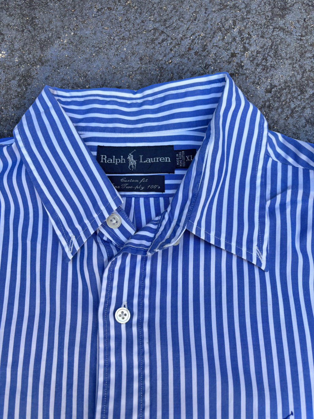 Vintage 90s Ralph Lauren Shirt Men’s XL Blue White Striped 2-Ply Cotton Custom Fit