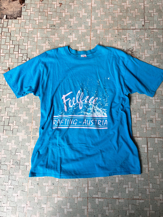 Vintage 90s JERZEES Free Rapids Austria T-shirt XL Blue Retro Single Stitch
