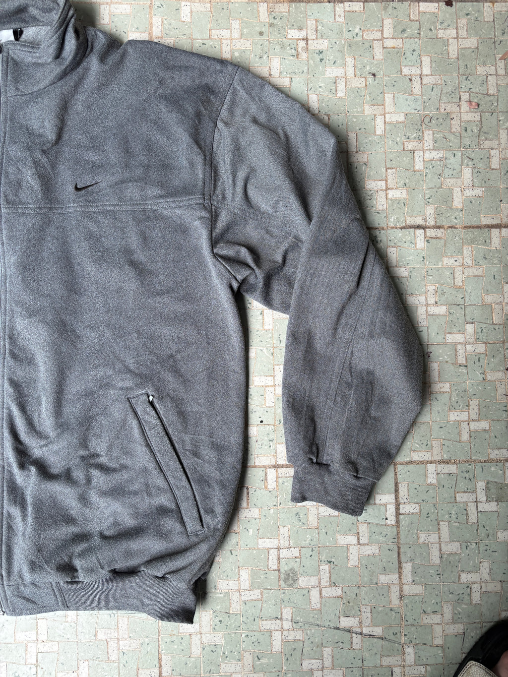 Vintage Y2K Nike 1/4 Zip Jumper Marble Grey XL Embroidered Swoosh Cuffed Boxy