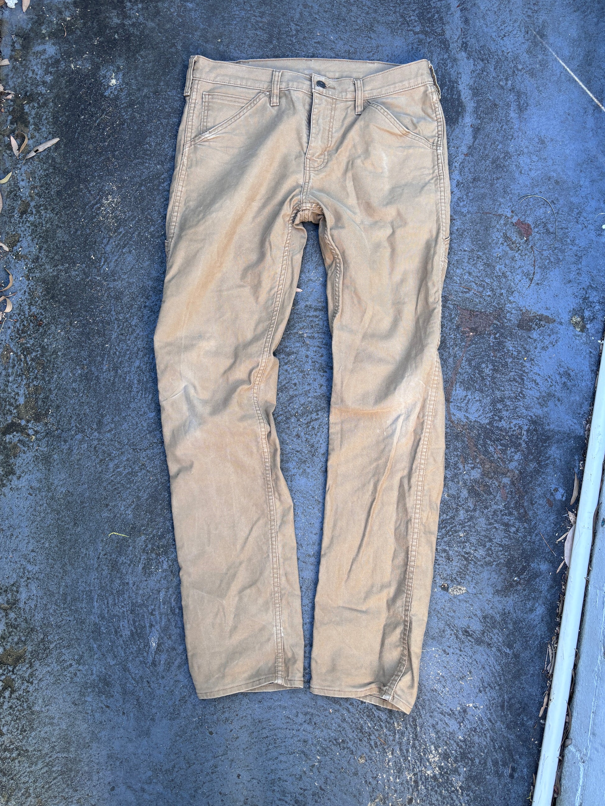 Levi's 511 Workwear Carpenter Jeans Size 33 Tan Distressed Worn in Straight Leg