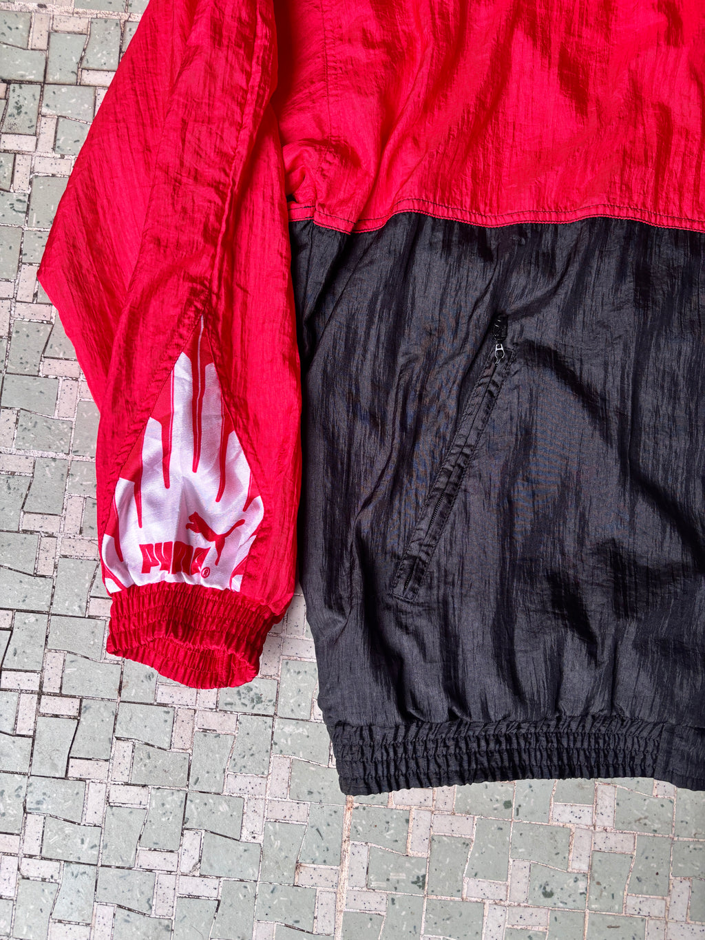 Vintage 80s PUMA Jacket Size XXL Red Spell Out Logo Nylon Windbreaker
