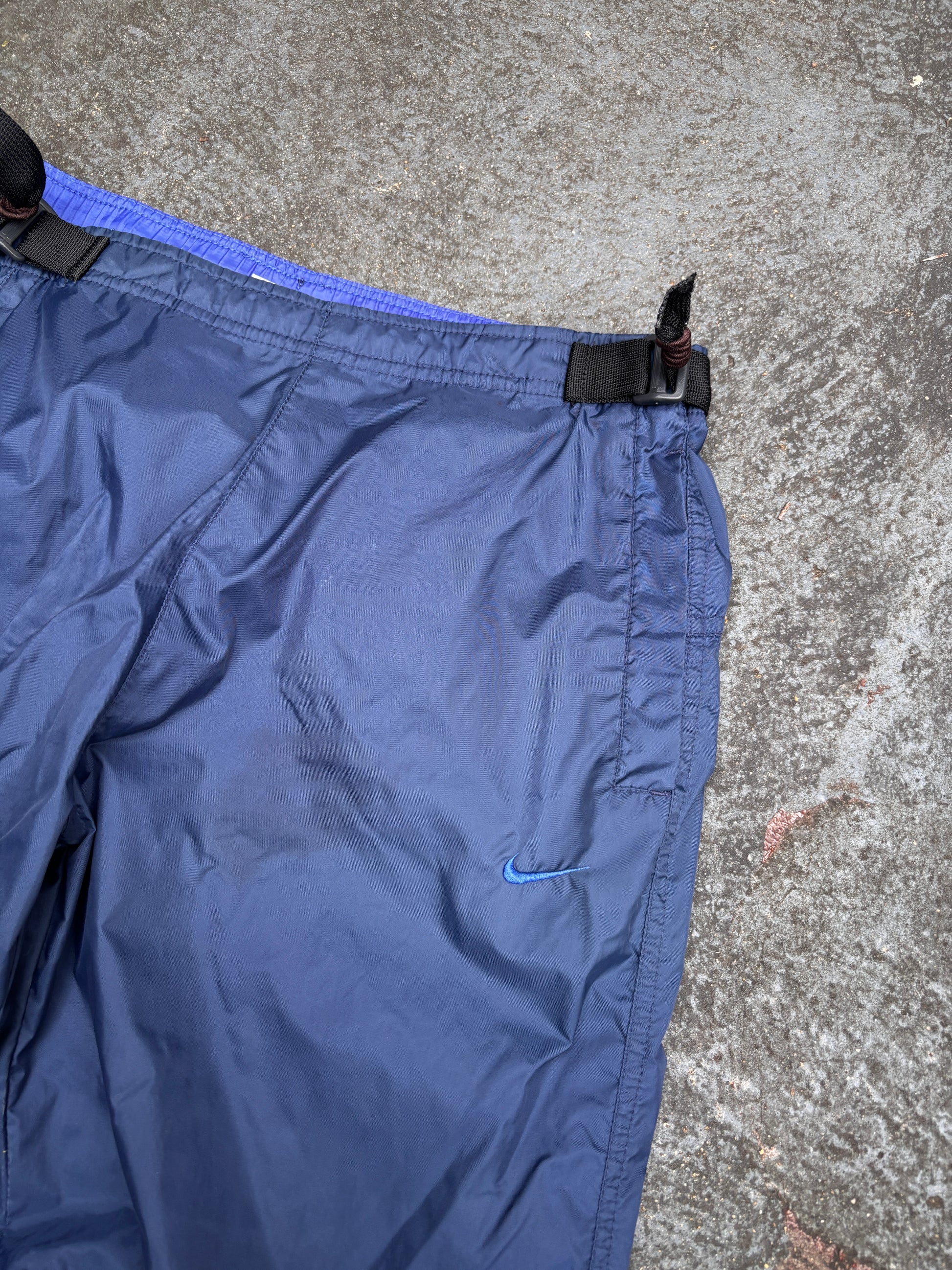 Vintage Y2K Nike Track Pants L Navy White Swoosh Spell Out Classic Windbreakers