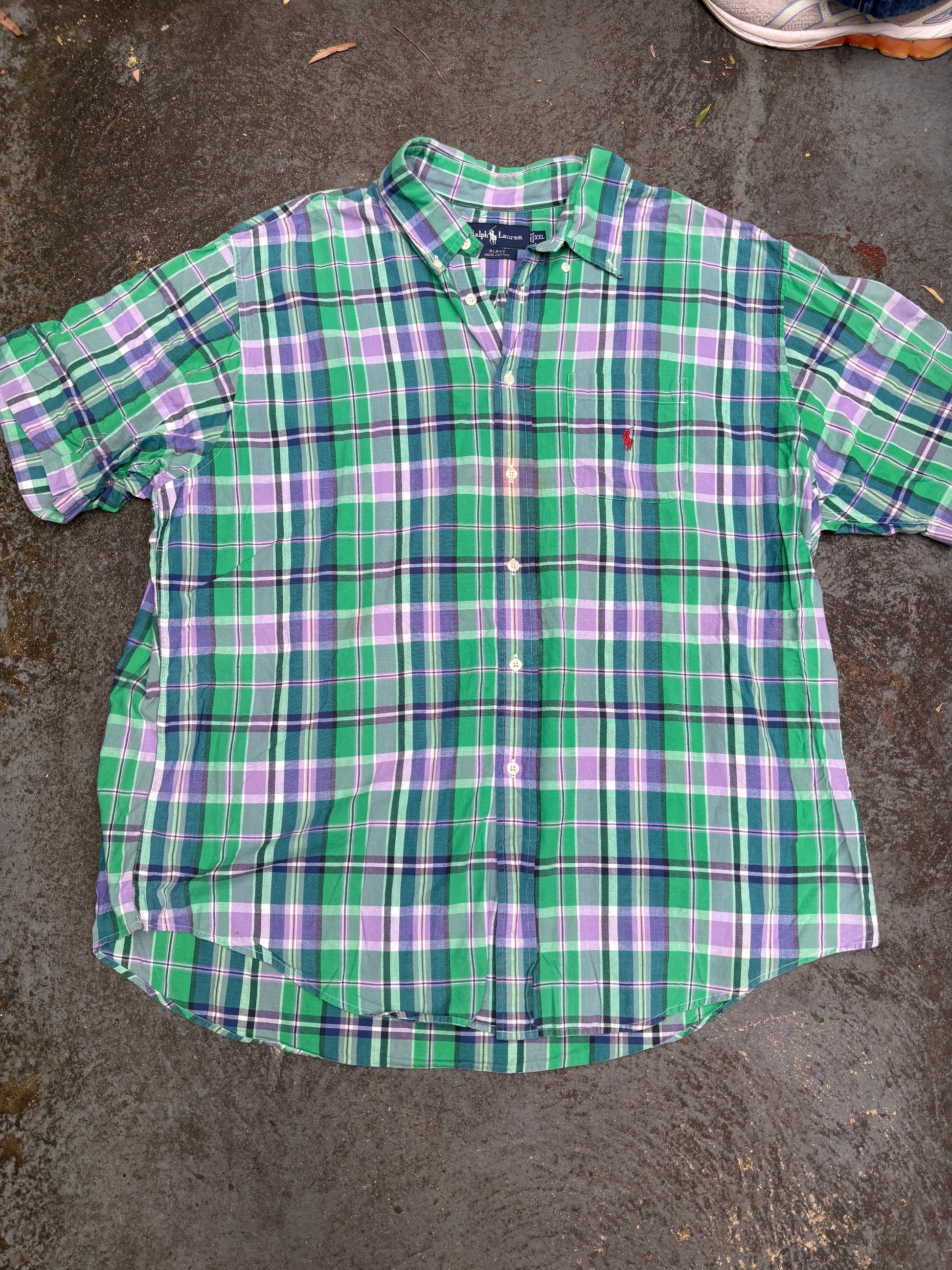 Vintage 90s Ralph Lauren Shirt XXL Green Chest Pocket Red Pony Blake Cotton
