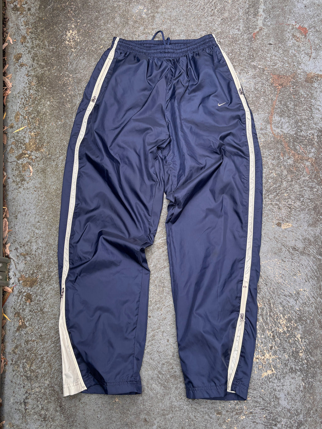 Vintage Y2K Nike Track Pants M Navy Grey Side Detail Wide Leg Ankle Zip Windbreakers