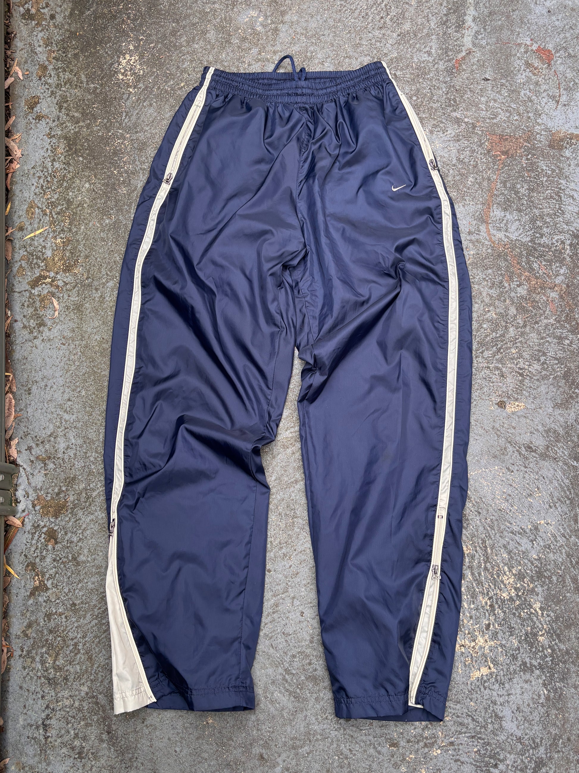 Vintage Y2K Nike Track Pants M Navy Grey Side Detail Wide Leg Ankle Zip Windbreakers