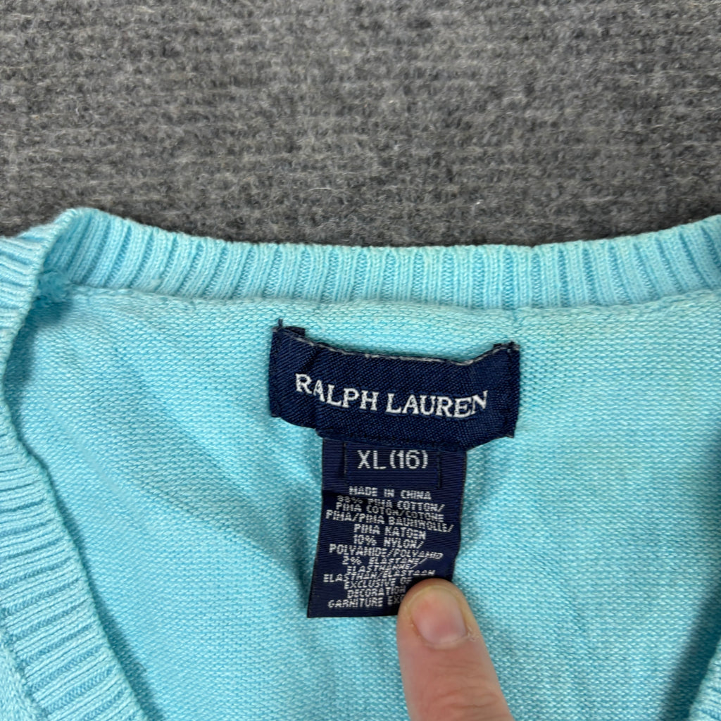 Ralph Lauren V-Neck Sweater Women's XS Baby Blue Small Pony Golf Core