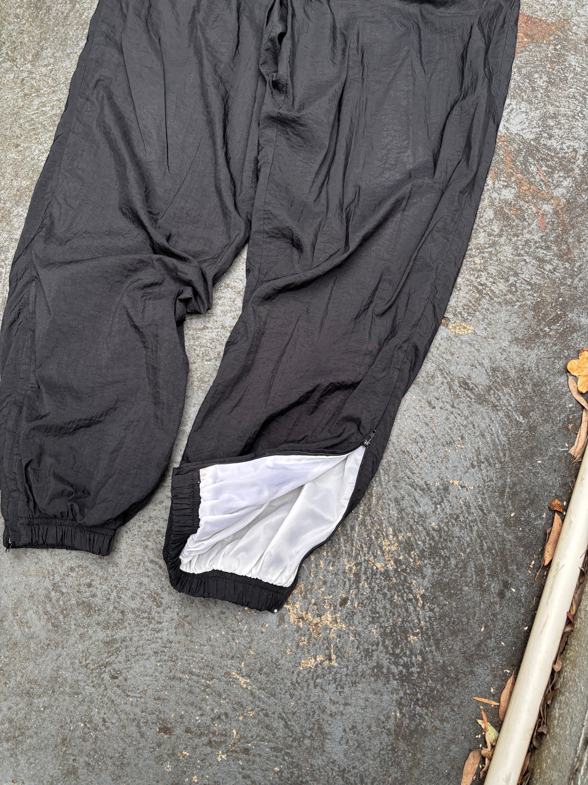 Vintage 90s Nike Track Pants Size M Double Black Swoosh Classic Nylon Windbreakers