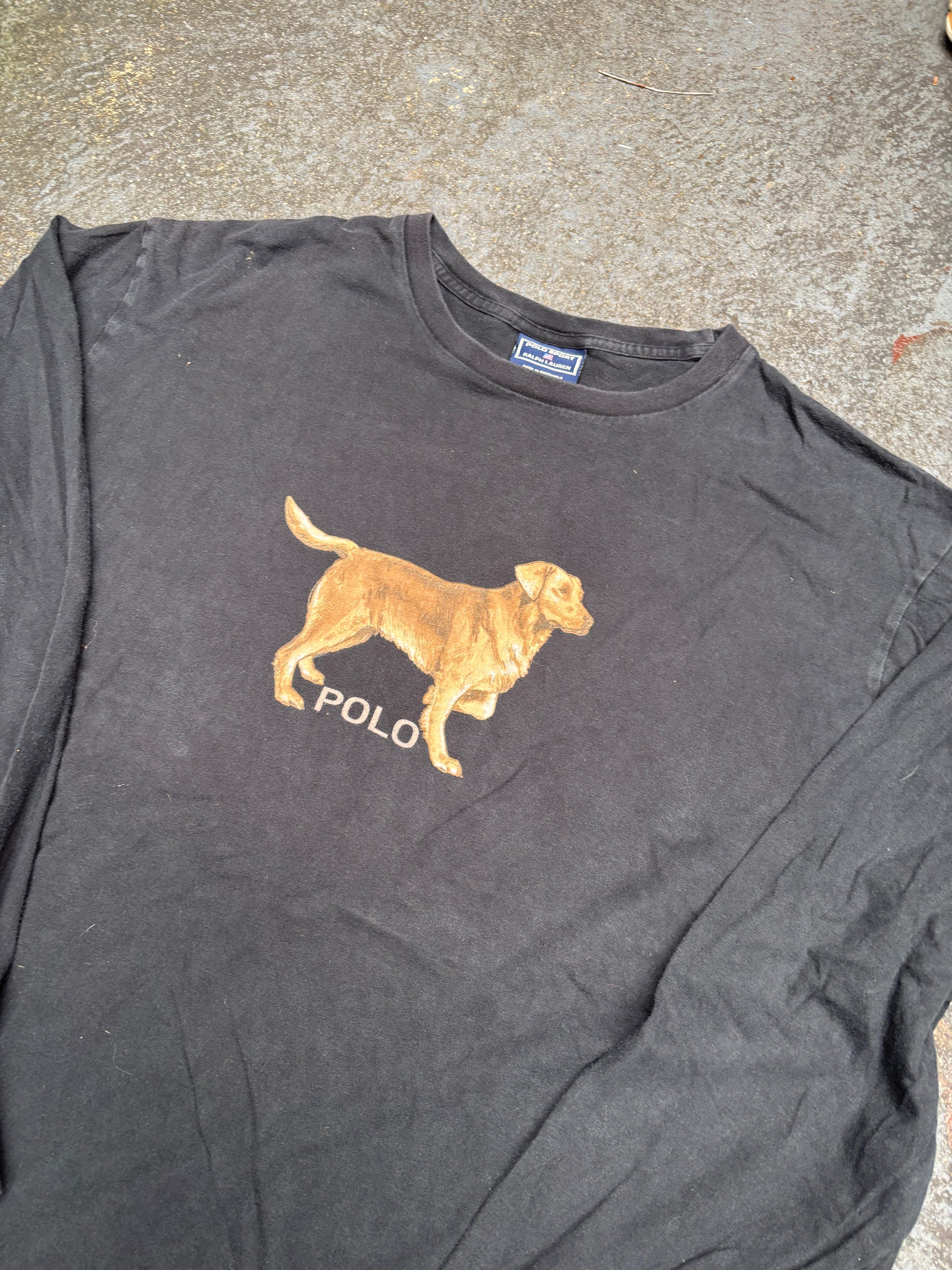 Vintage 90s Polo Sport Ralph Lauren Golden Retriever Dog T-shirt XL Long Sleeve