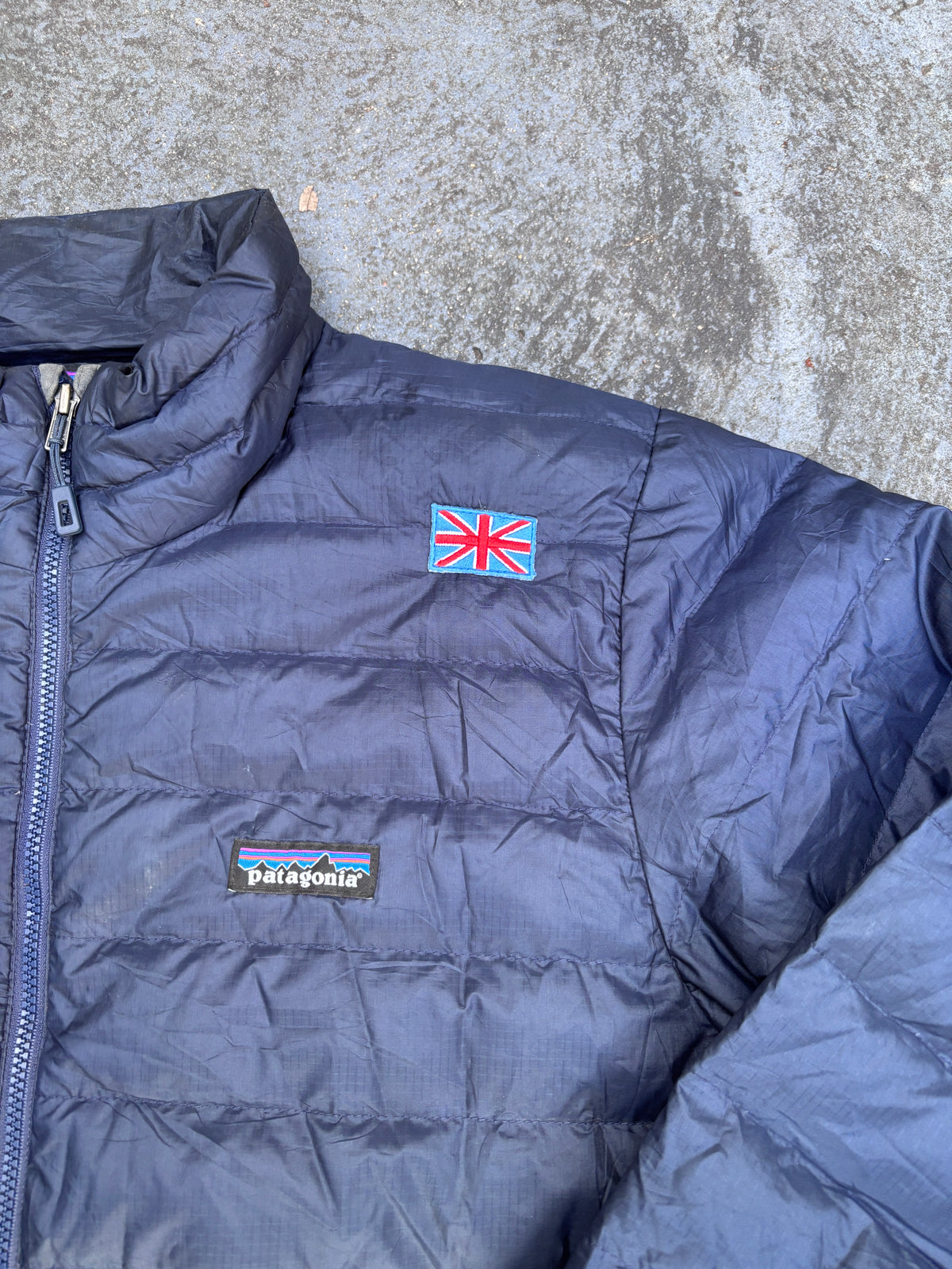 Patagonia Lightweight Puffer Down Jacket Size M Navy Chest Logo Full Zip