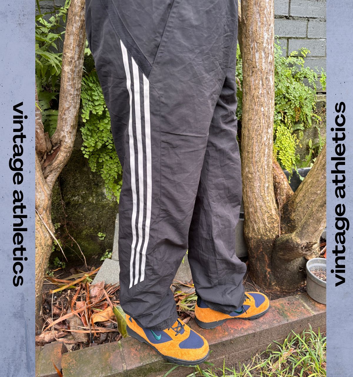 Vintage Y2K Adidas Track Pants Men’s L Black White Logo 3-Stripes Wide Leg