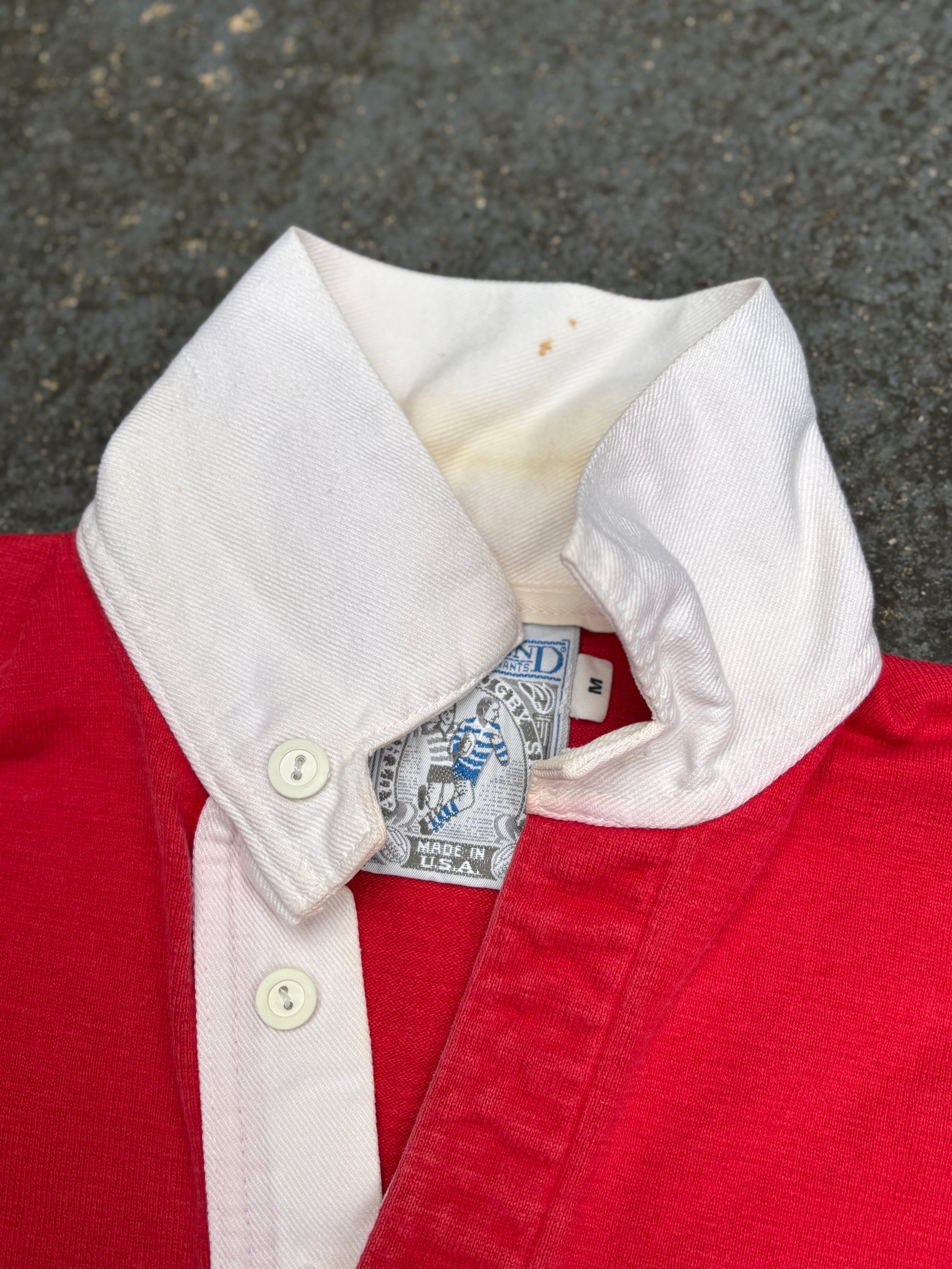 Vintage 90s Lands End Rugby Polo Size M Red Eagle Embroidered Logo Made in USA