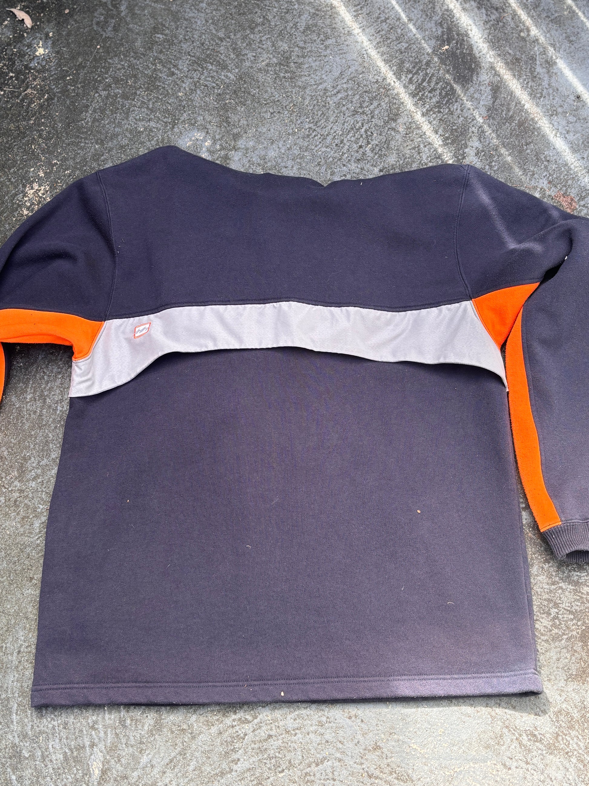 Vintage Y2K Billabong Hoodie Size M Navy Orange Spell Out Logo Kangaroo Pouch