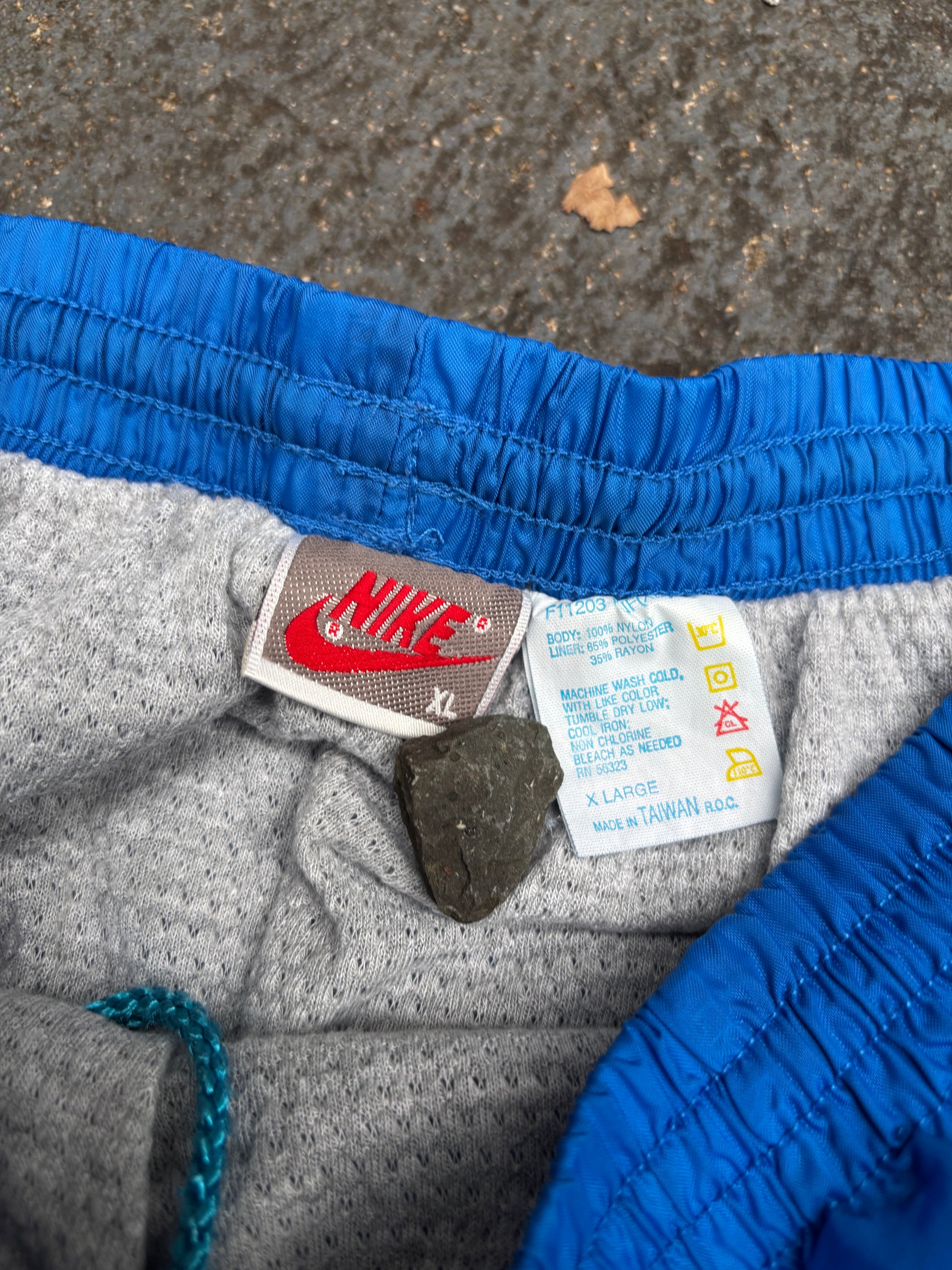 Vintage 90s Nike Track Pants Size XL Double Blue Swoosh Classic Nylon Windbreaker