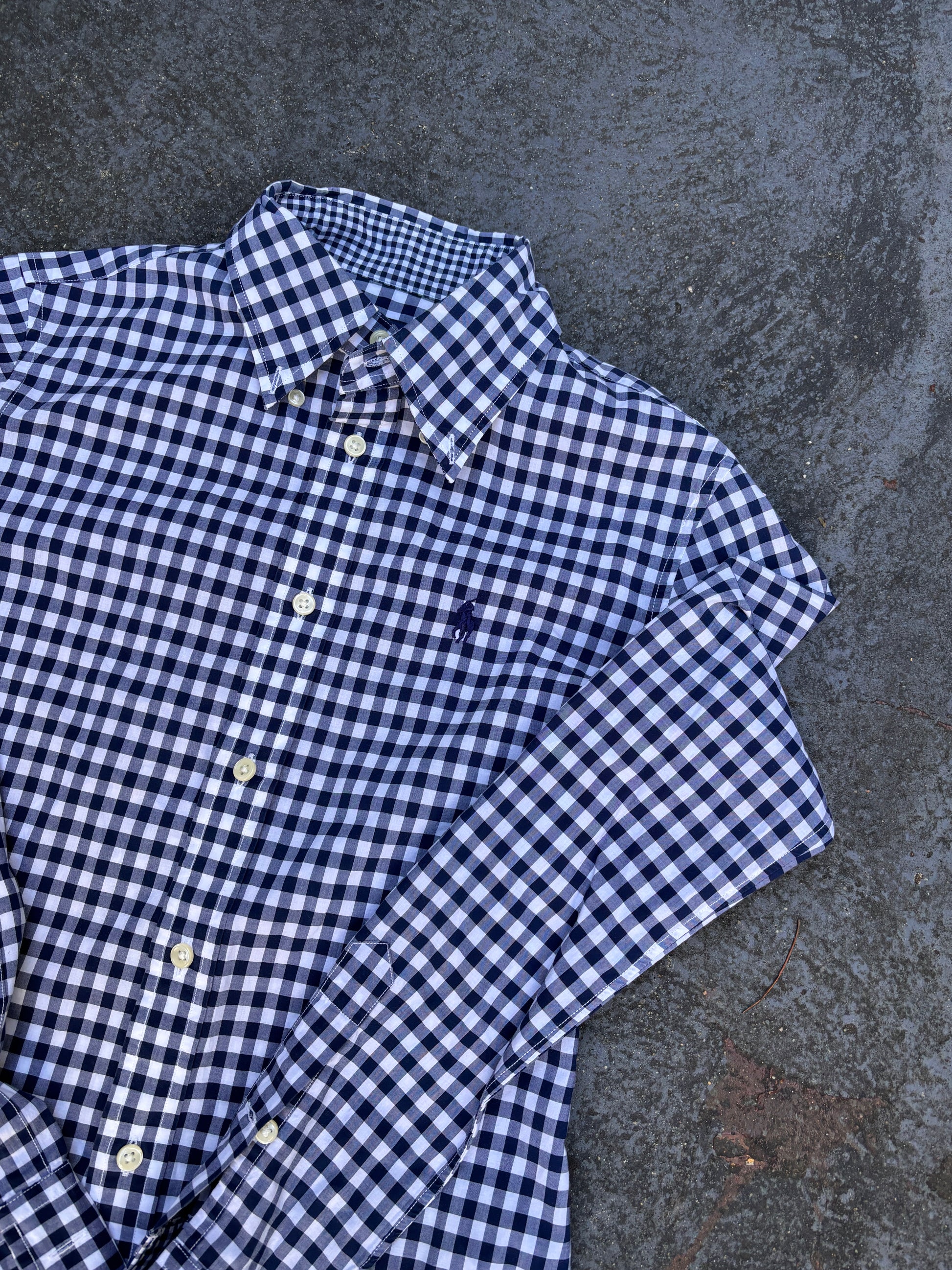 Ralph Lauren Shirt Size S Blue White Gingham Check Slim Fit Cotton Button Up