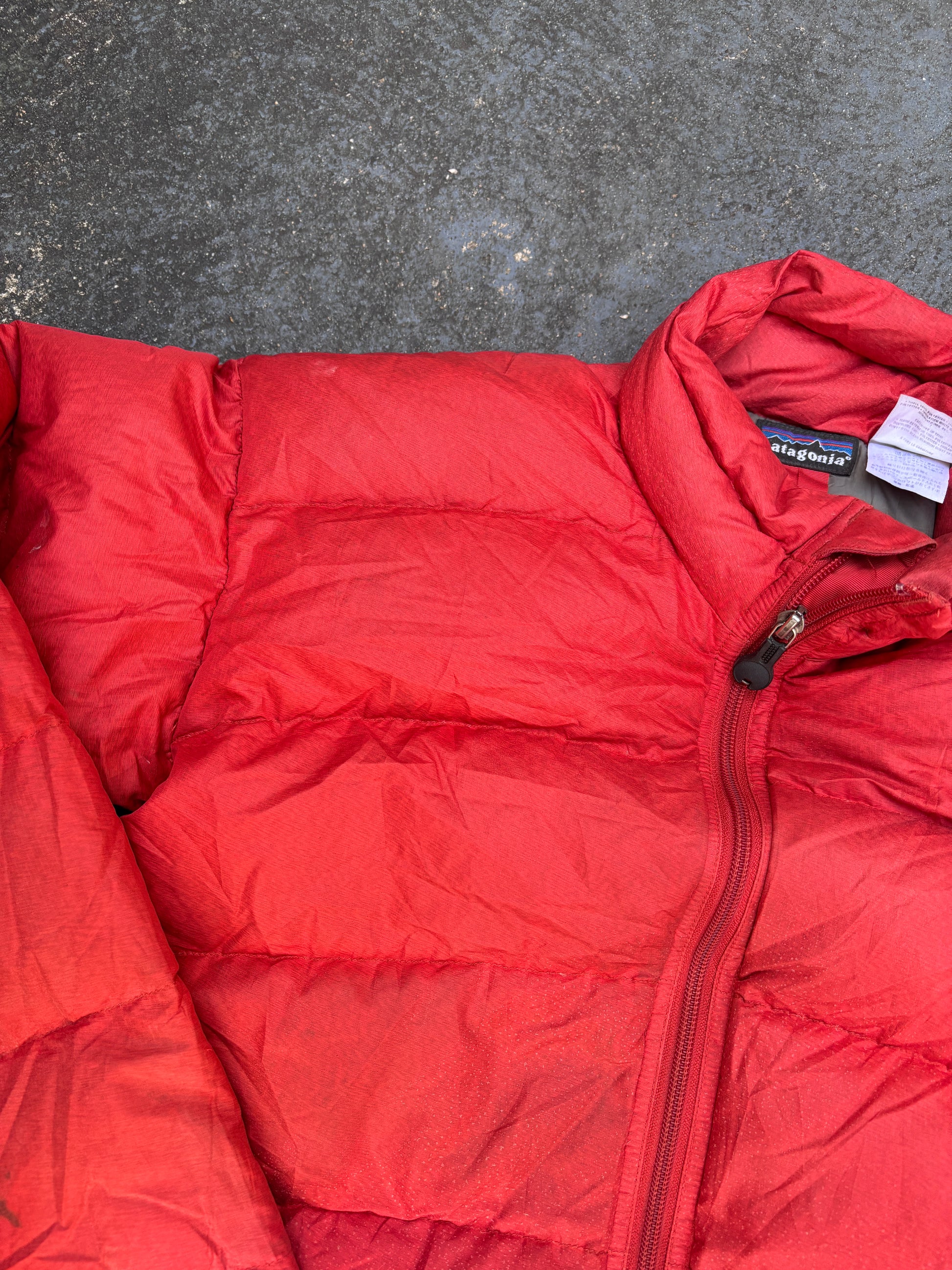 Patagonia Puffer Down Jacket Size S Red Hip Logo Textured Poly Full Zip Pockets