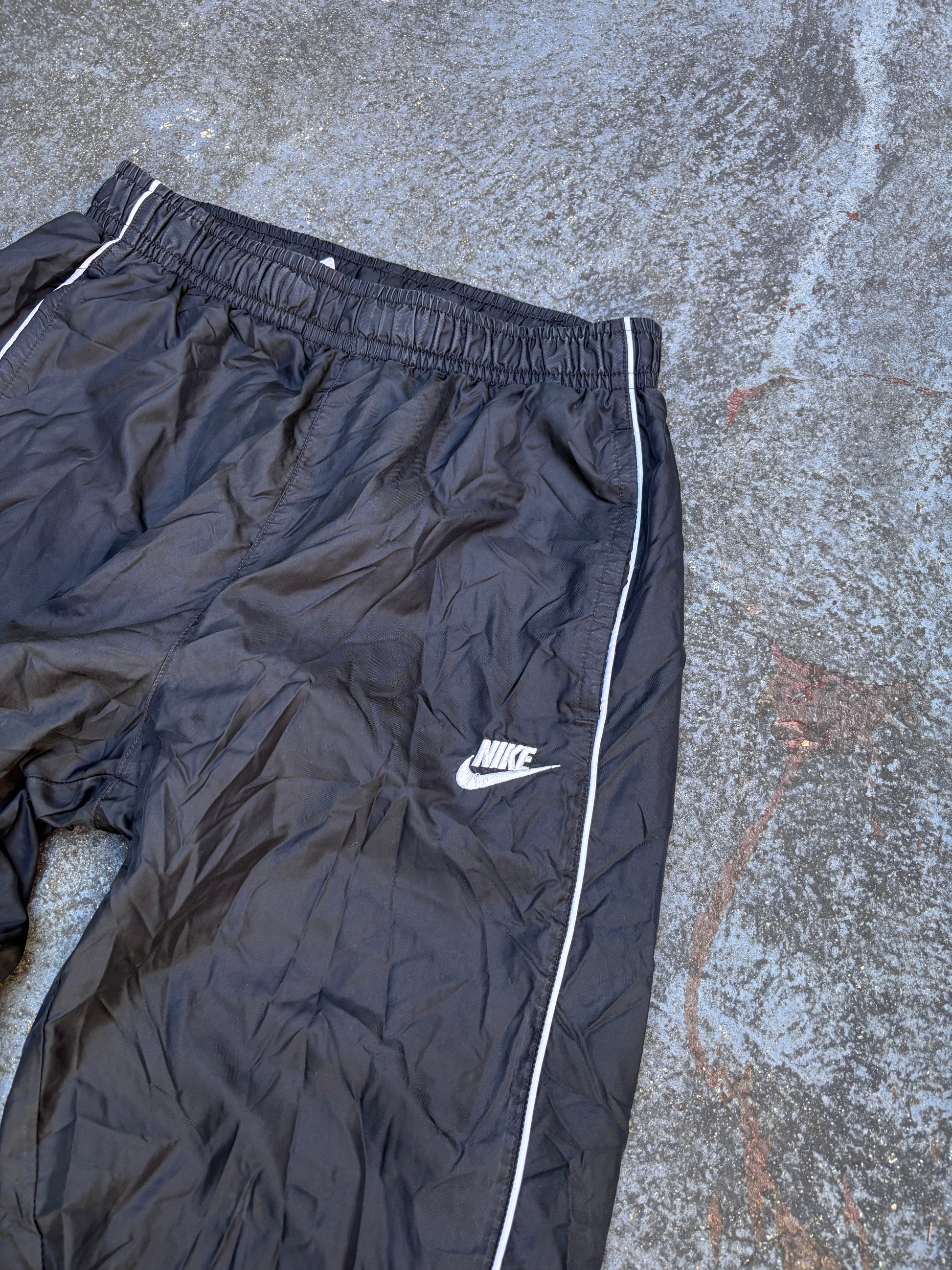 Nike Track Pants Size S Black White Piping Logo Classic Nylon Windbreakers