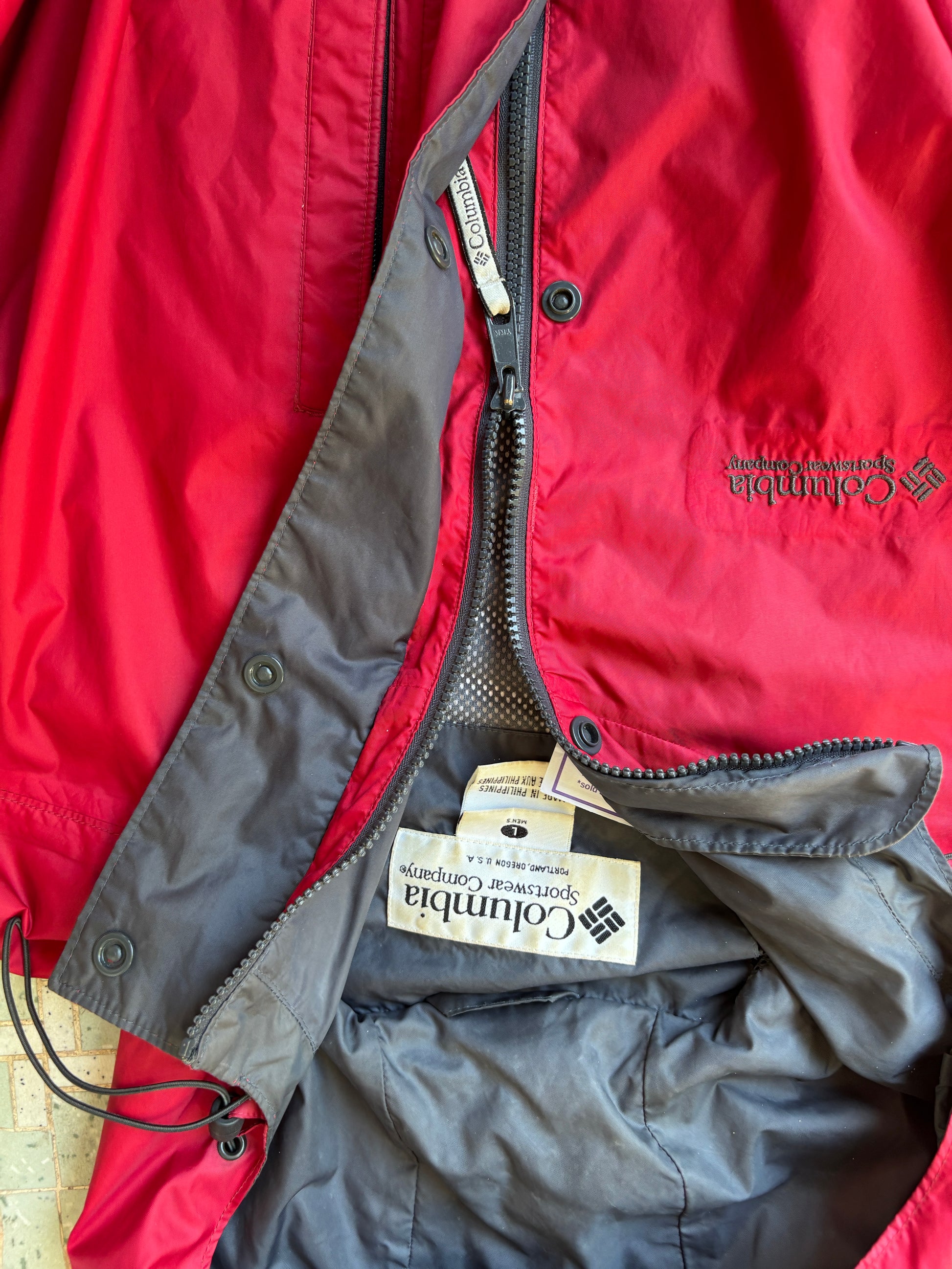 Columbia Overcoat Jacket Size L Red Nylon Windbreaker