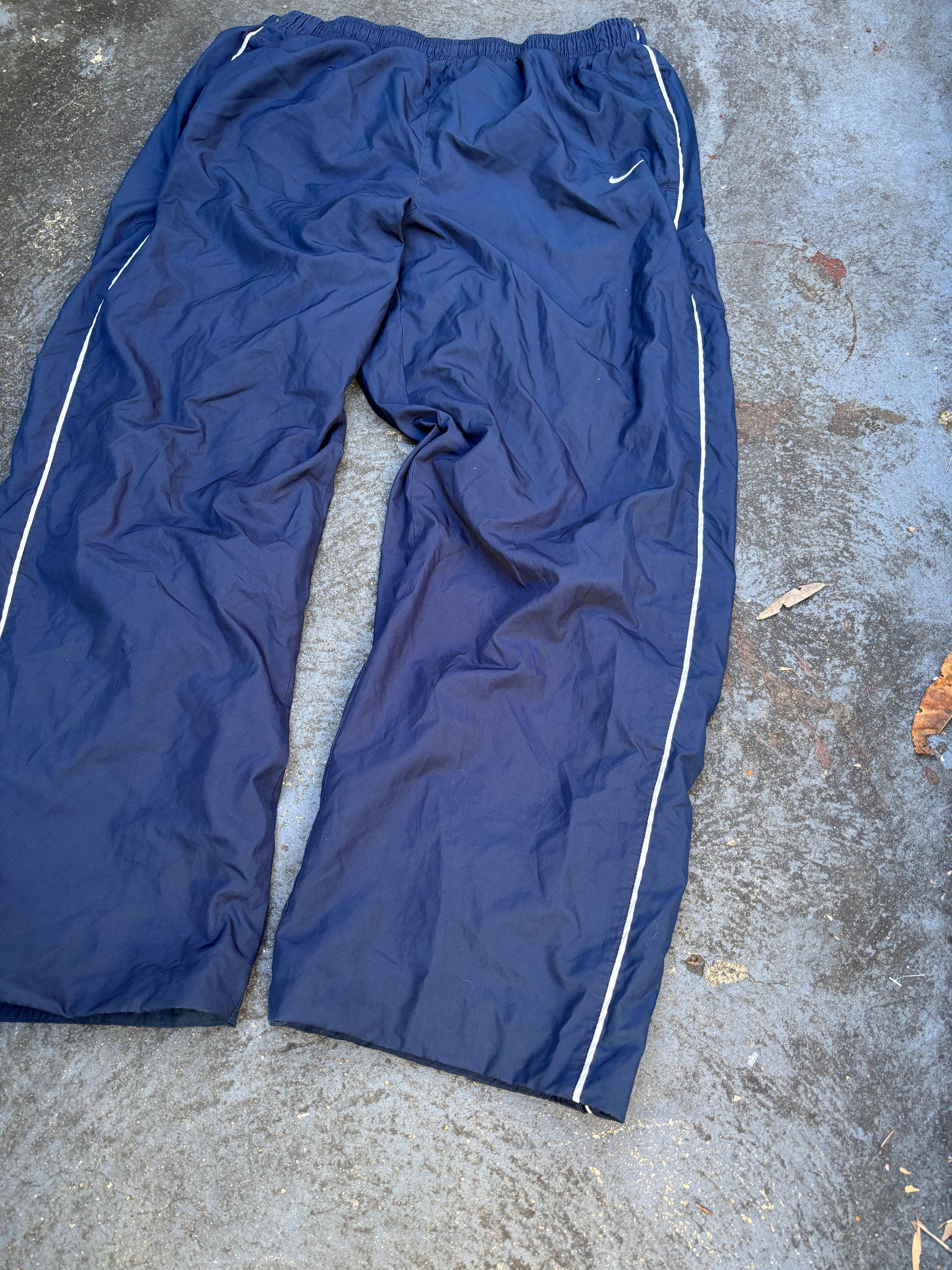 Vintage Y2K Nike Track Pants Size XL Navy White Detail Swoosh Classic Nylon Style