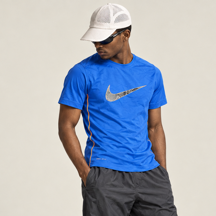 Nike Dri-Fit Running T-shirt Men's Small Blue Big Swoosh activewear