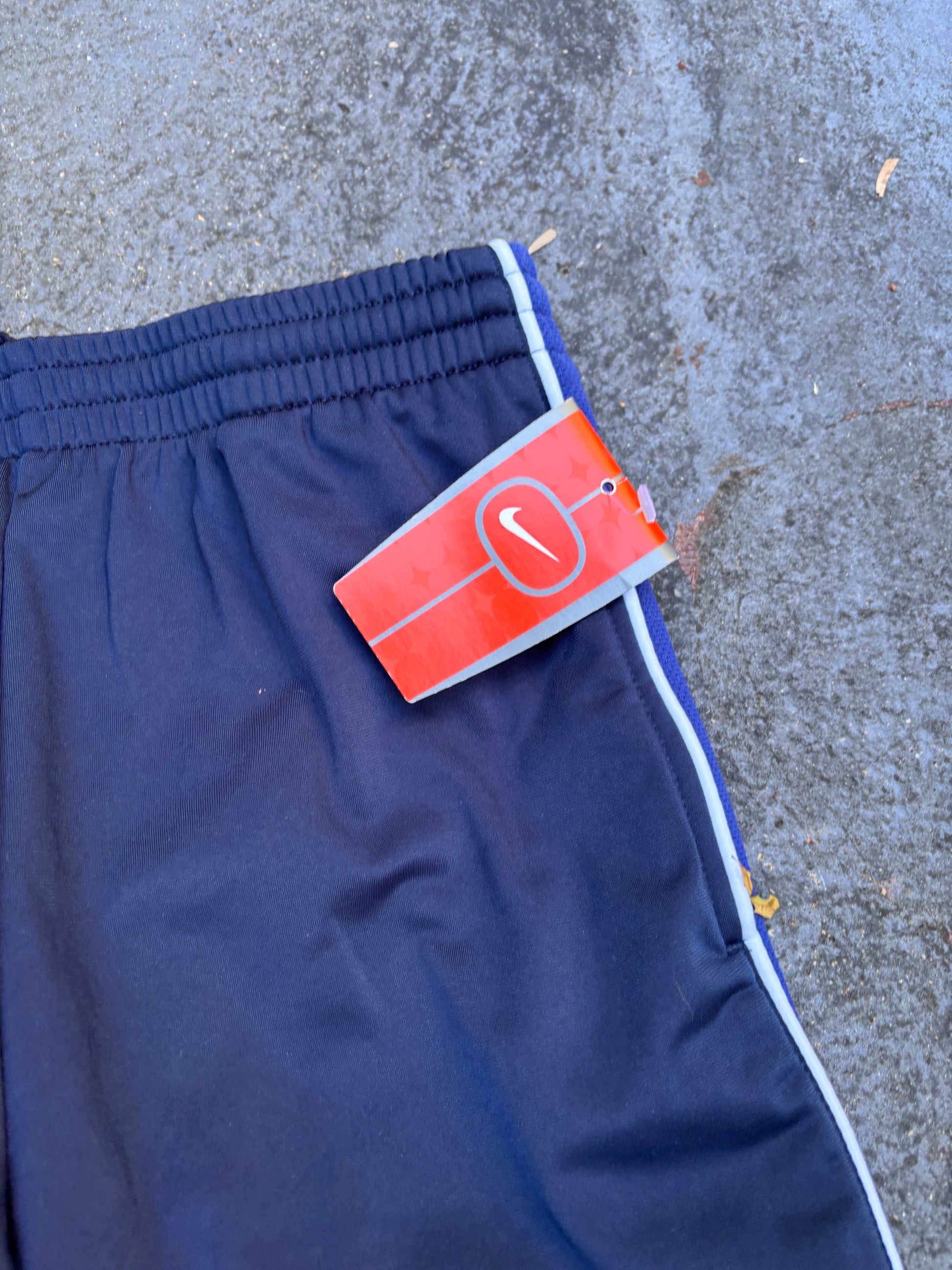 NWT Vintage Y2K Nike Track Pants S Blue Navy Two Tone Satin Finish Windbreaker