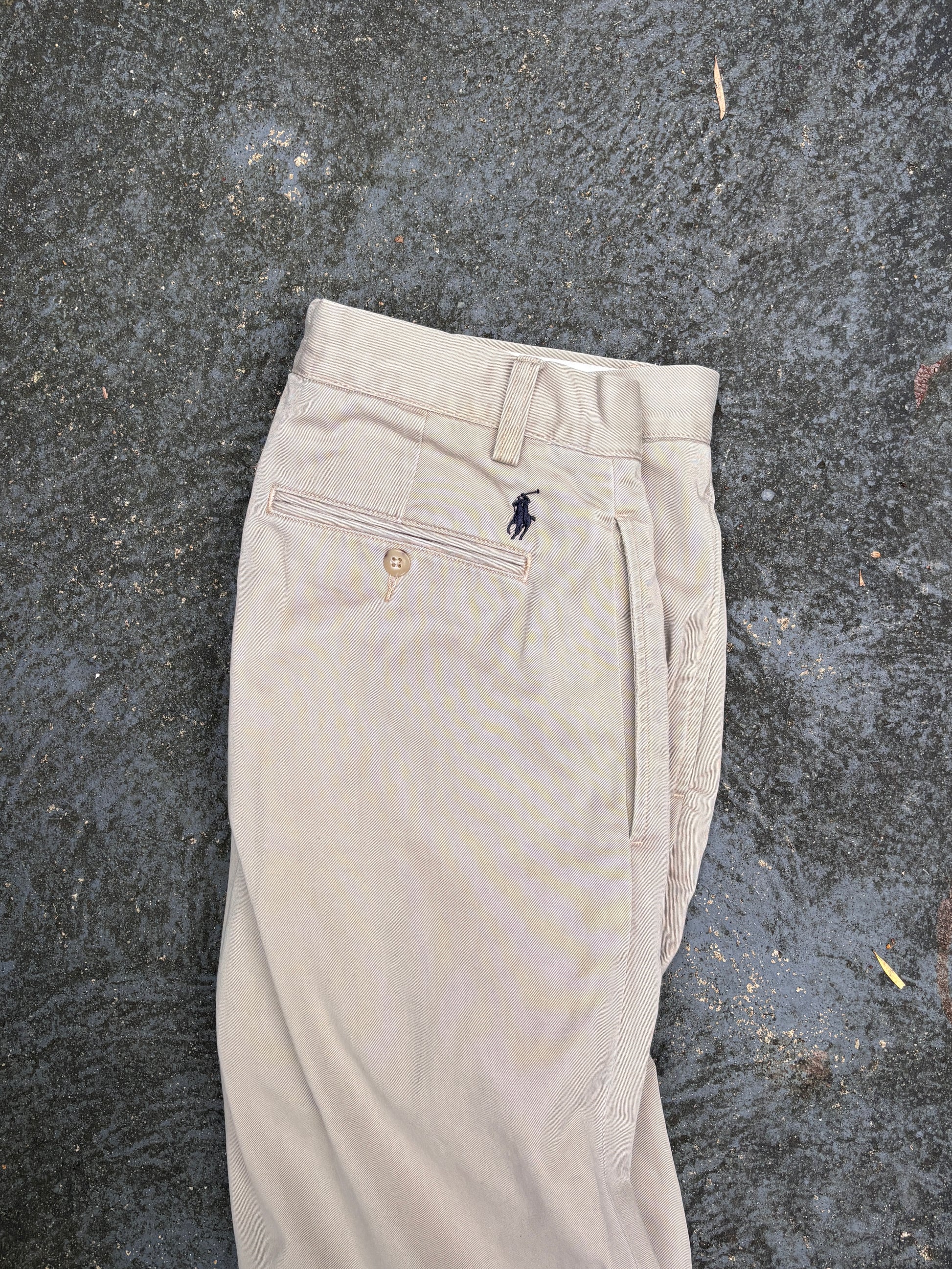 Vintage 90s Polo Ralph Lauren Chino Pants Size 32 Khaki Wide Leg Ethan Pant Navy Pony