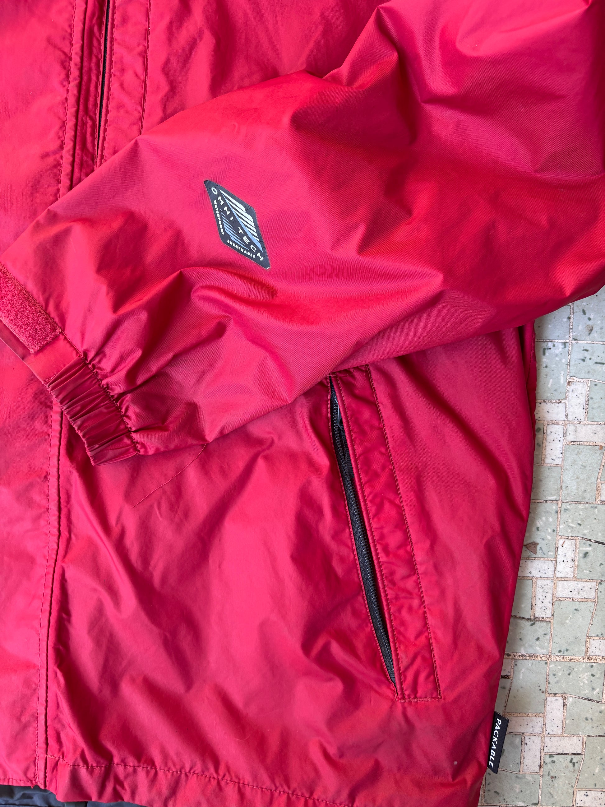Columbia Overcoat Jacket Size L Red Nylon Windbreaker