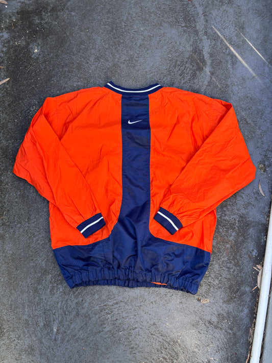 Vintage 90s Nike Jacket Size XL Orange Navy Swoosh Cuffed Nylon Windbreaker