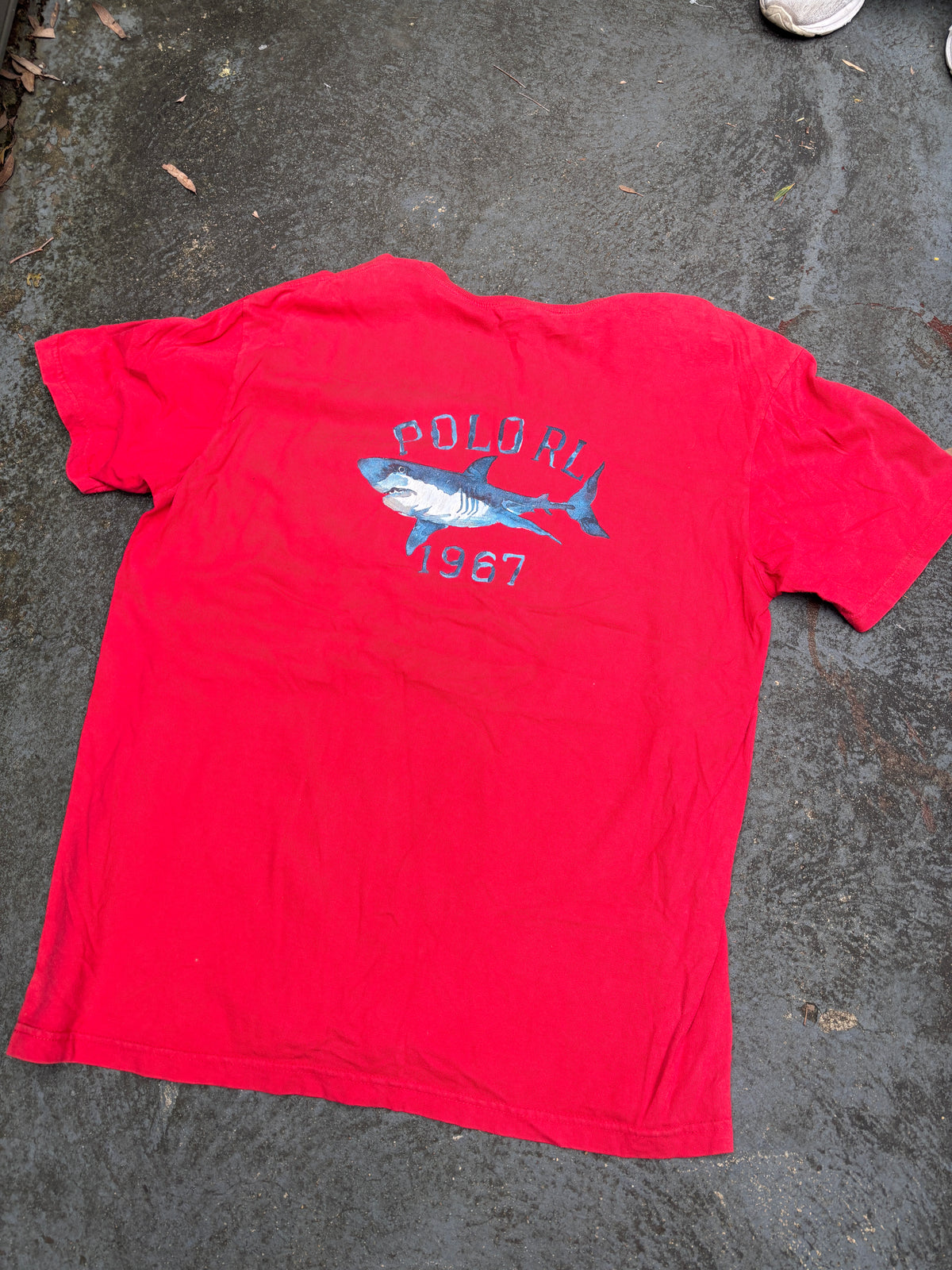 Vintage 90s Ralph Lauren Polo Sport Shark T-Shirt Sz L Red Chest Pocket Cotton