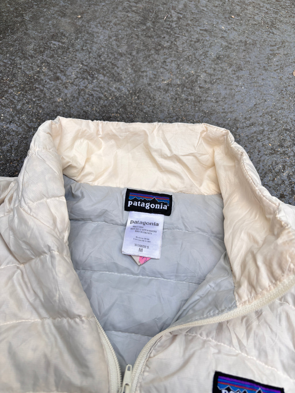 Patagonia Lightweight Puffer Down Jacket Size M White Chest Logo Full Zip