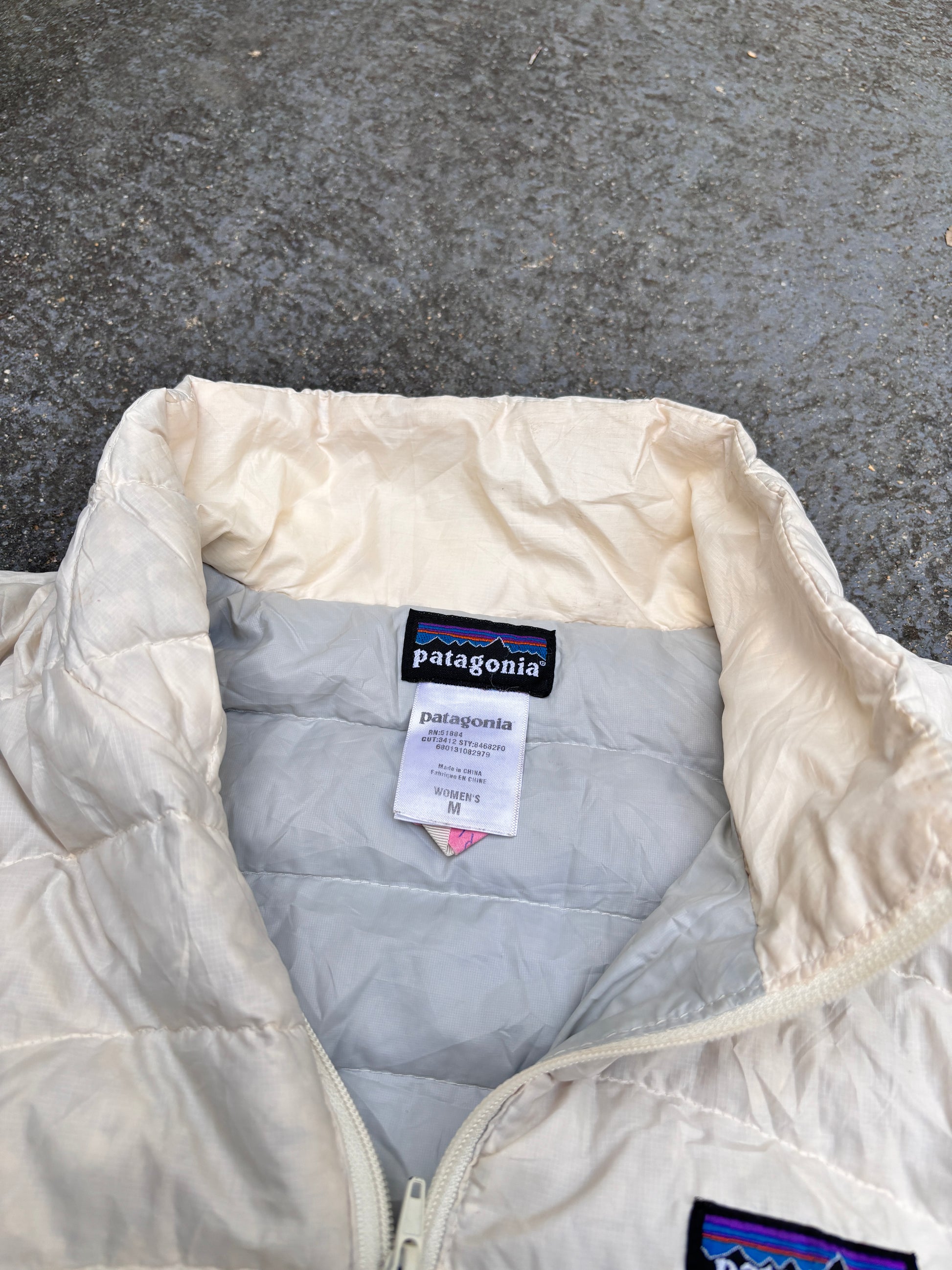 Patagonia Lightweight Puffer Down Jacket Size M White Chest Logo Full Zip