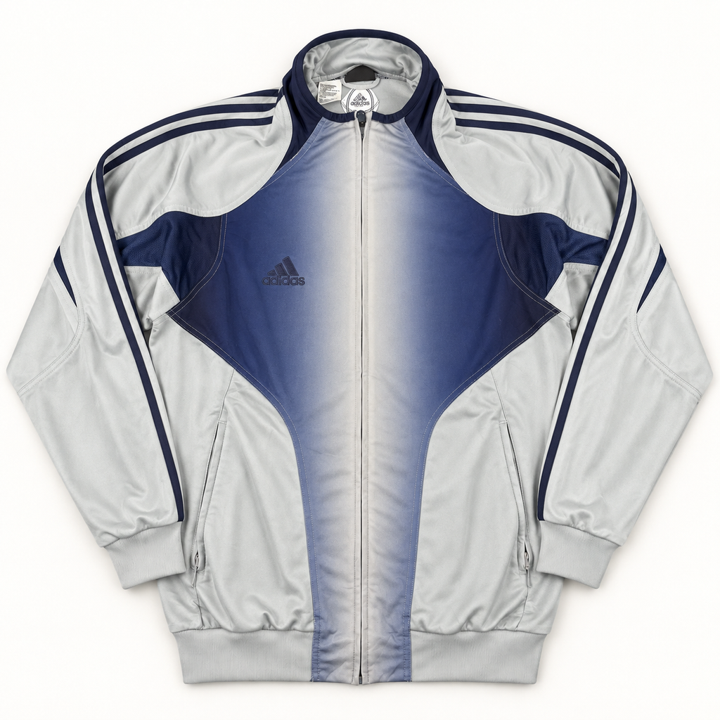 Vintage Adidas Football Jacket Men's Large Blue Grey Gradient