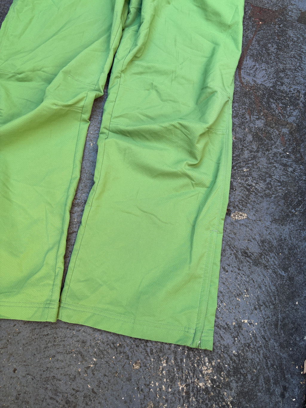 Vintage Y2K Nike Track Pants Size S Green Yellow Swoosh Baseball Style Wide Leg