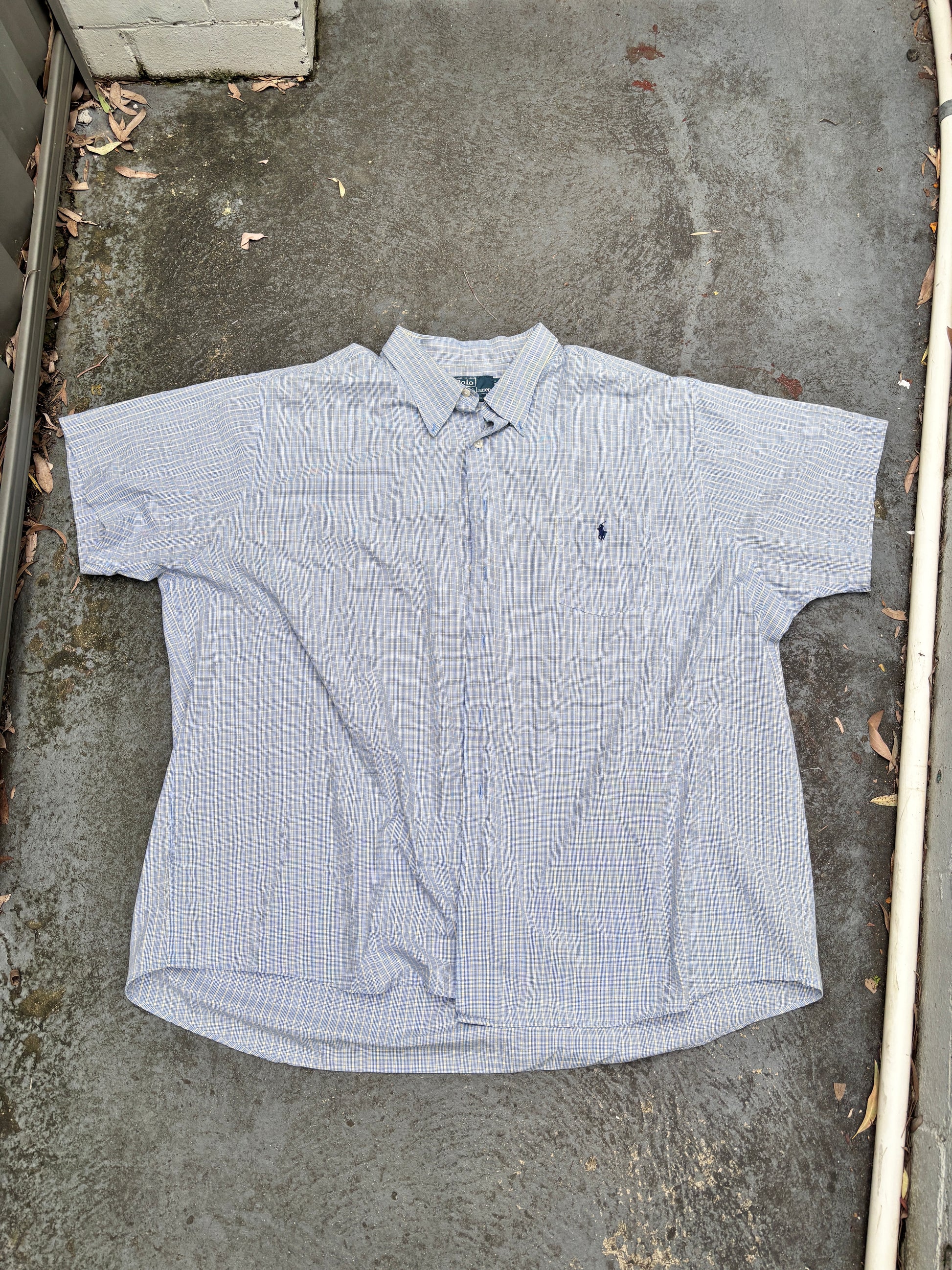 Vintage 90s Polo Ralph Lauren Shirt Size L Oversized Blue Chest Pocket Blue Pony