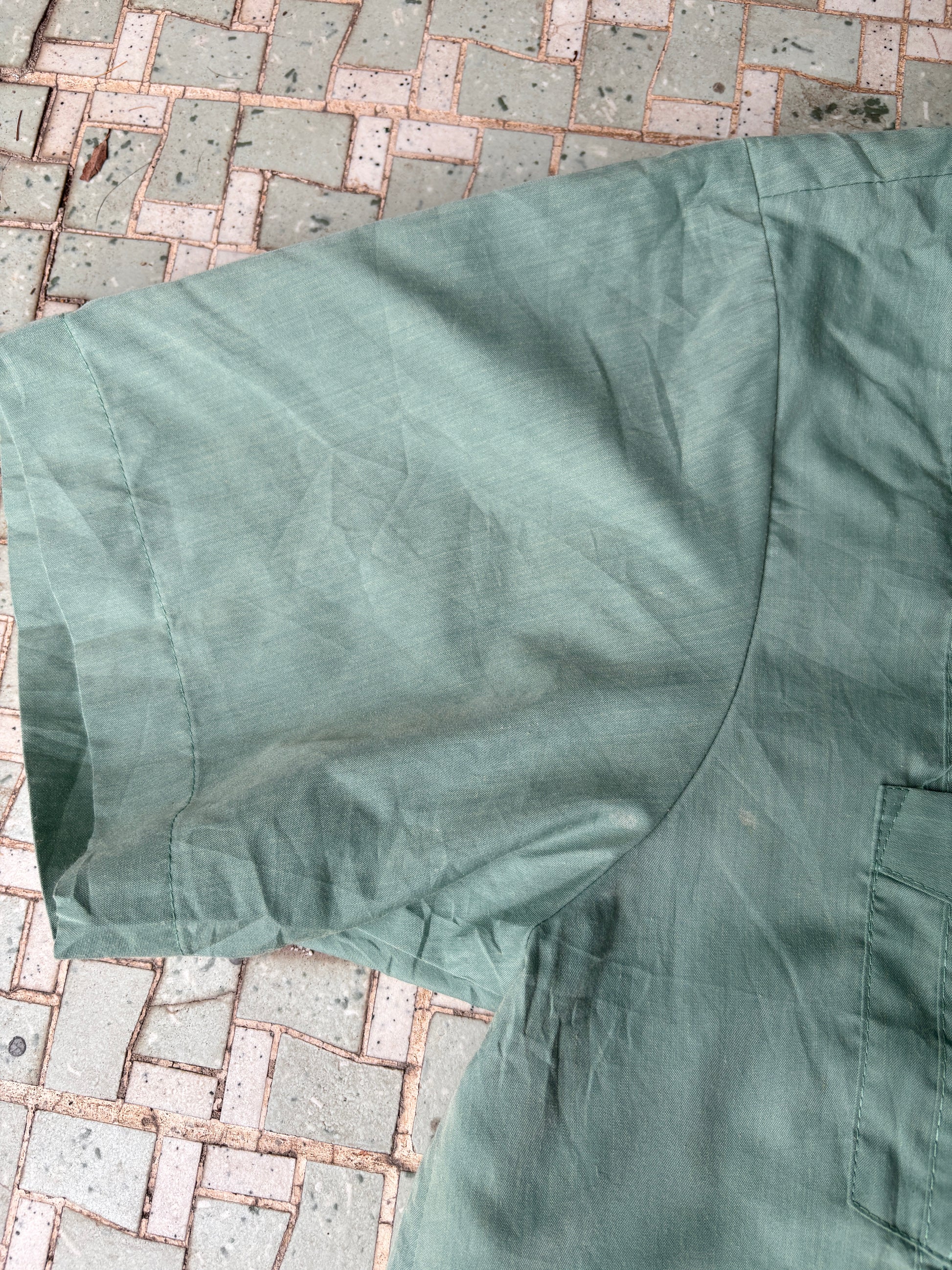 Vintage Cuban Zip Shirt Green 4 Pocket Front Size Medium Haband Guayabera Tag