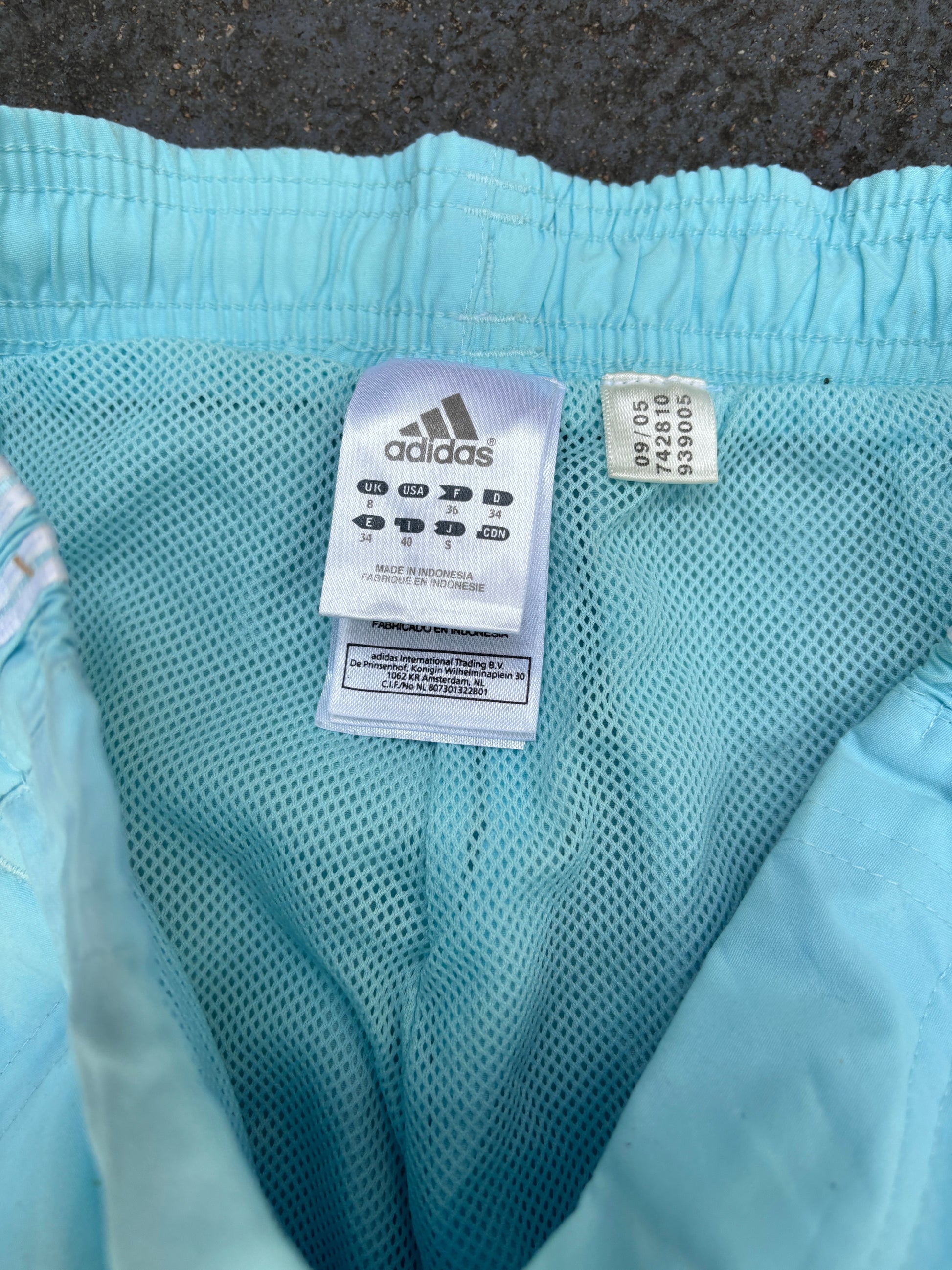 Vintage Y2K Adidas Track Pants Size S Blue White 3 Stripe Logo Windbreakers