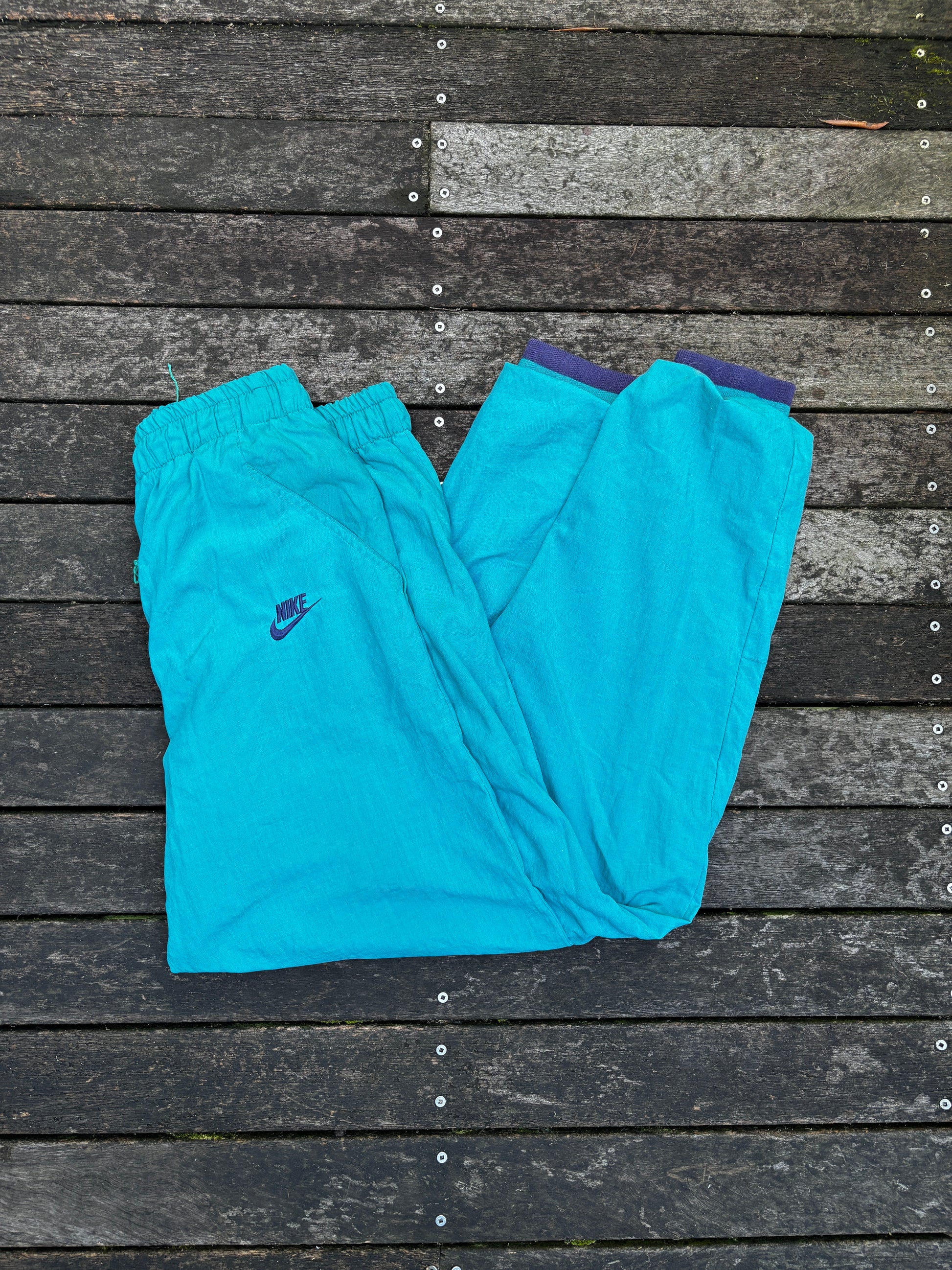 Vintage 90s Nike Track Pants Size XL Teal Cuffed Ankle
