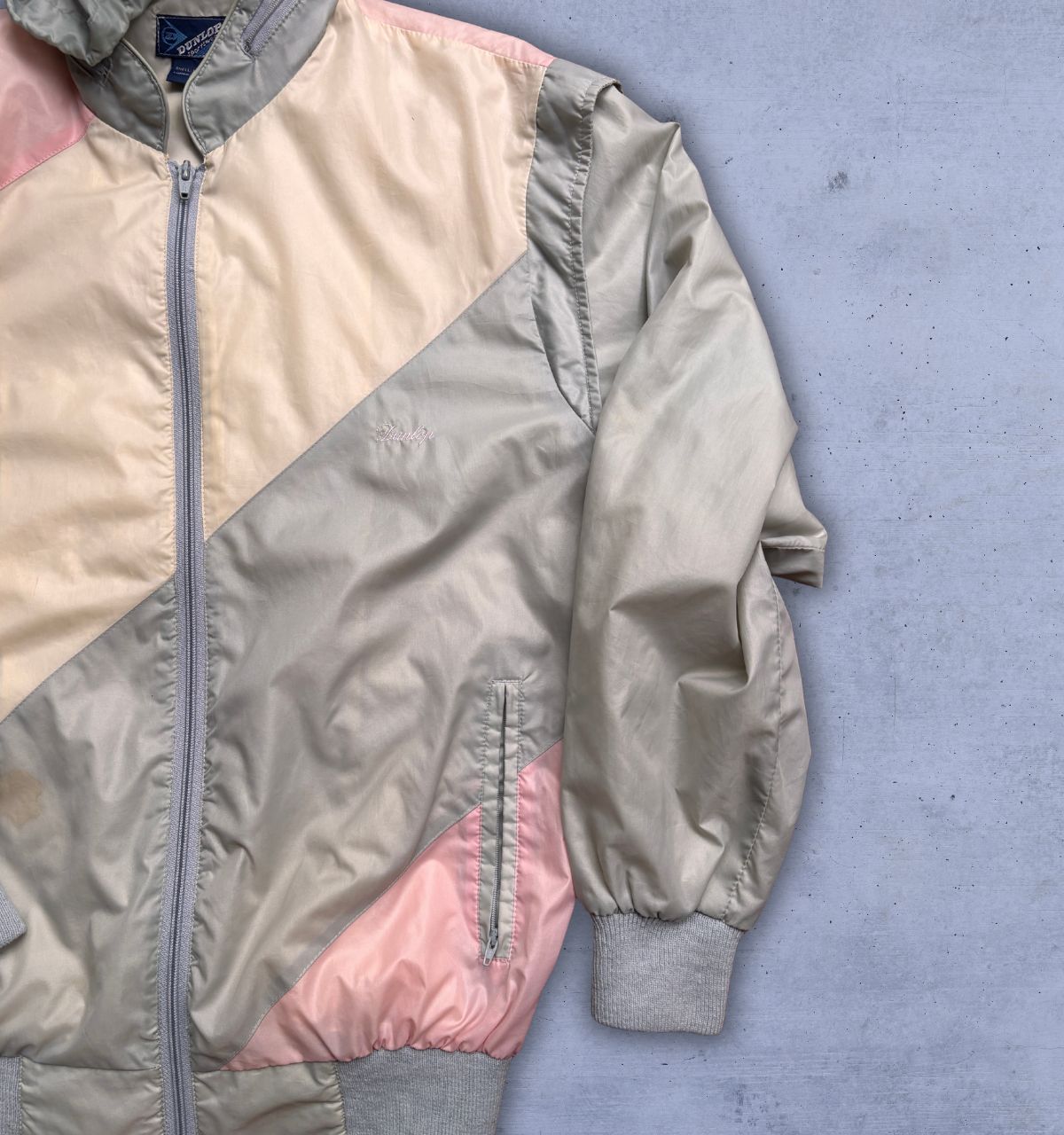 Vintage 80s Dunlop Jacket Women’s M Multi Pastel Nylon Windbreaker w Hood